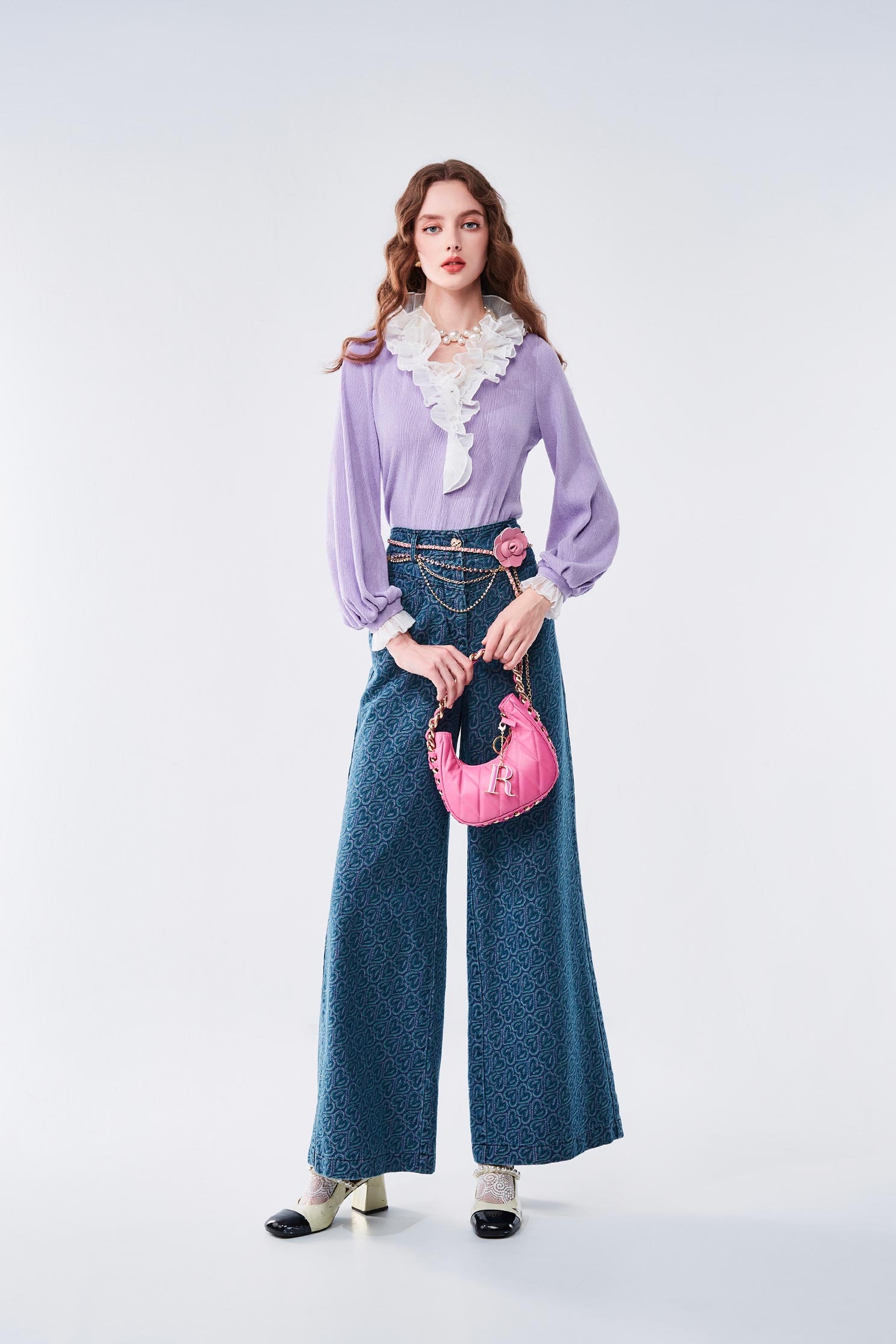 Heart Printed Detail Wide Leg JeansHeart Printed Detail Wide Leg Jeans,Denim,Jeans,Denim pants,Season (AW) Look,Pants