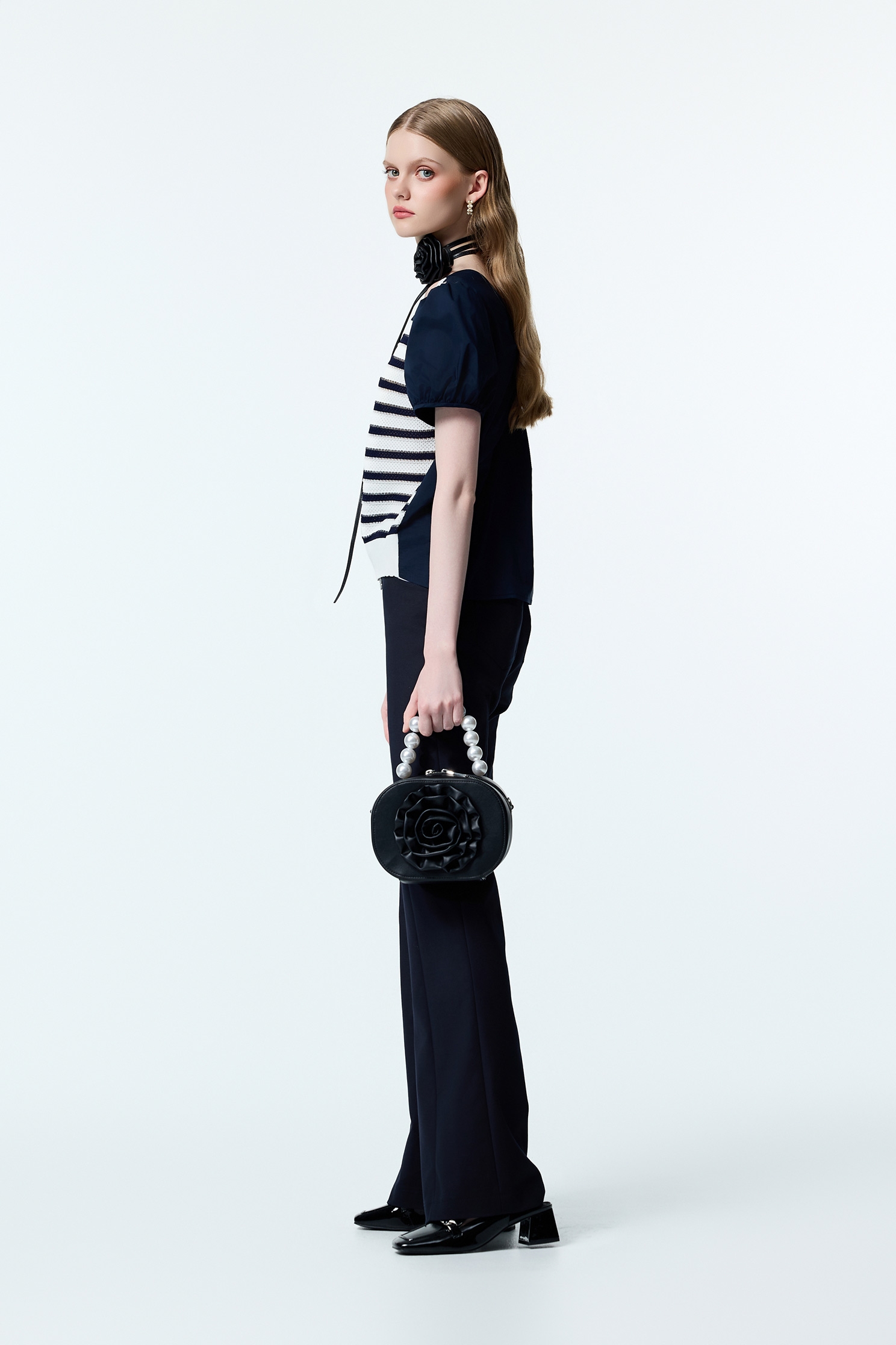 Navy Boot Leg Pants With Contrast Pocket Trim DetailNavy Boot Leg Pants With Contrast Pocket Trim Detail,Bell-bottoms,Season (AW) Look,pants