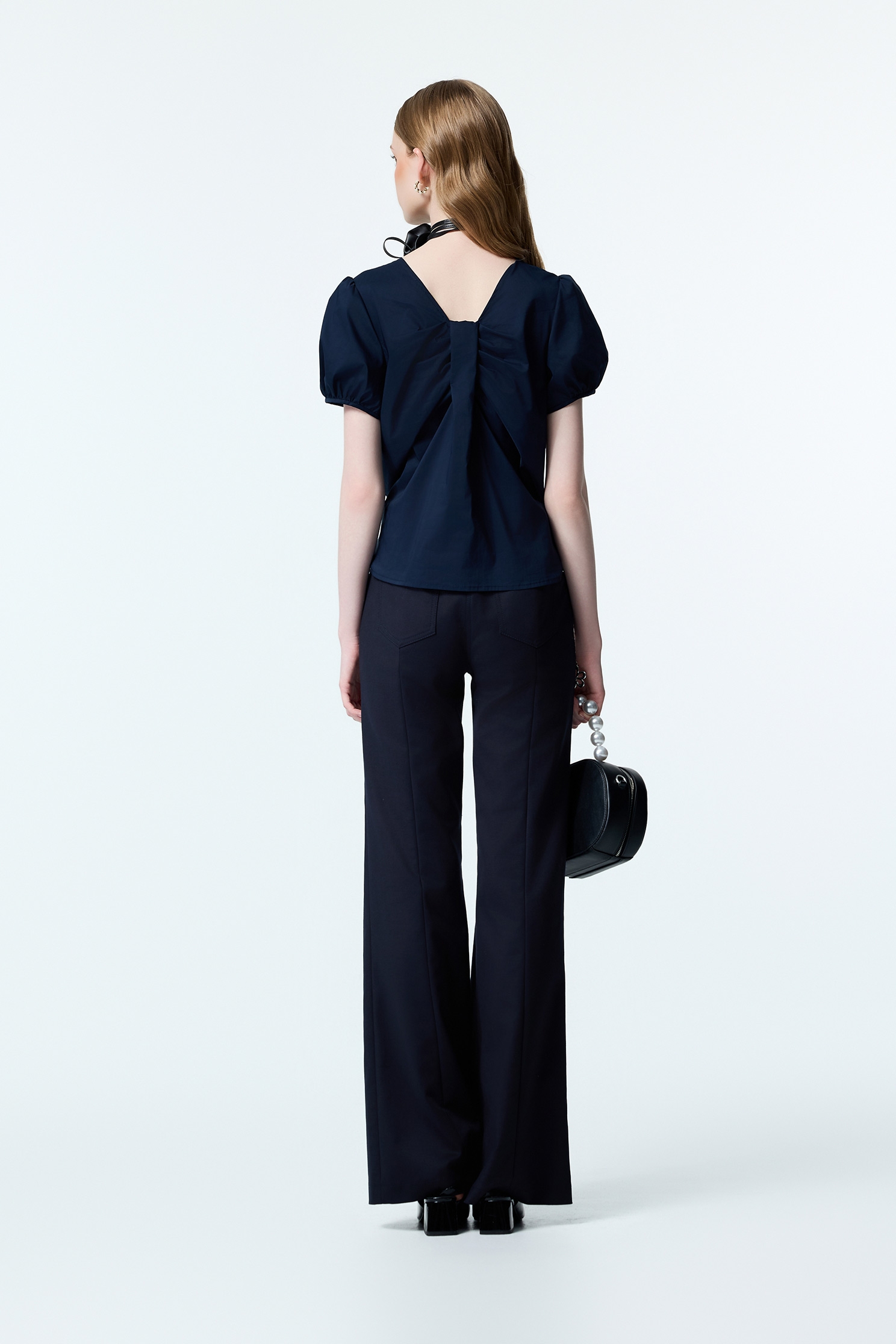 Navy Boot Leg Pants With Contrast Pocket Trim DetailNavy Boot Leg Pants With Contrast Pocket Trim Detail,Bell-bottoms,Season (AW) Look,pants