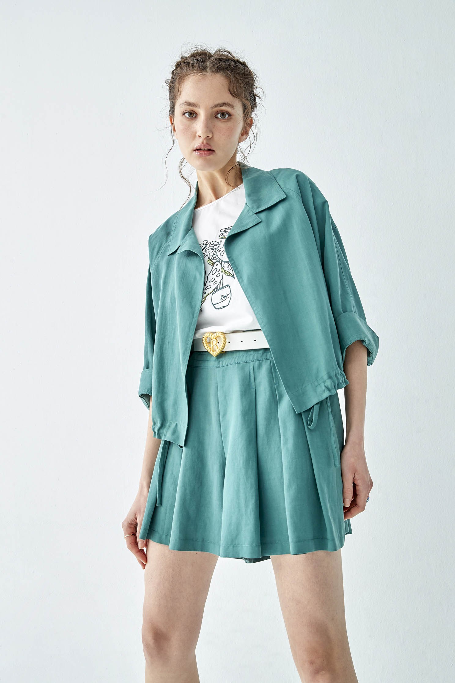 Basic Pleated Casual ShortsAvocado green short skort,Season (SS) Look,Shorts,comfotism,Skorts