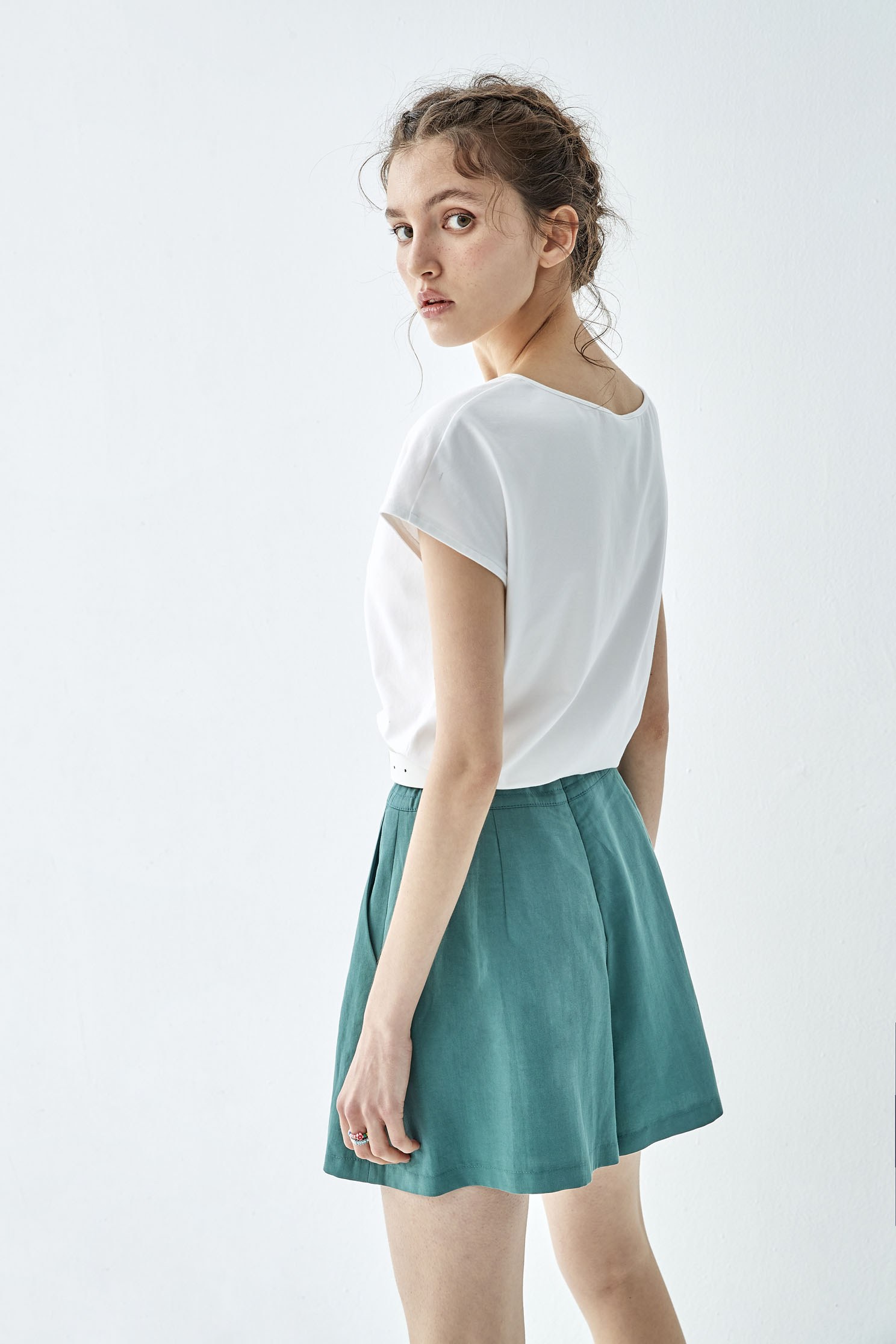 Basic Pleated Casual ShortsAvocado green short skort,Season (SS) Look,Shorts,comfotism,Skorts