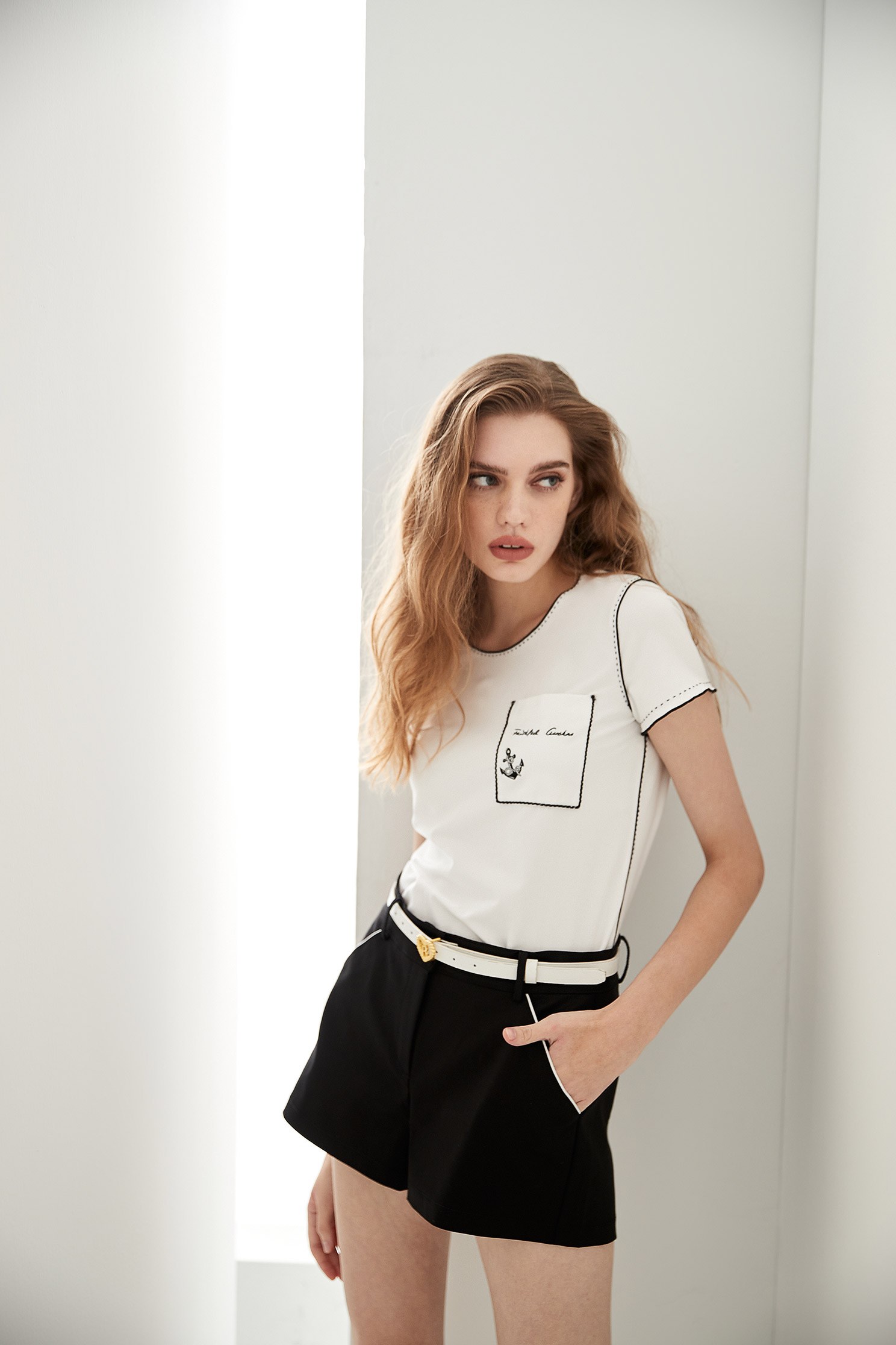 Basic Black Shorts With White Trim Pocket DetailClassic shorts with trimmed pockets,Season (SS) Look,Shorts,comfotism,pants,Black pants