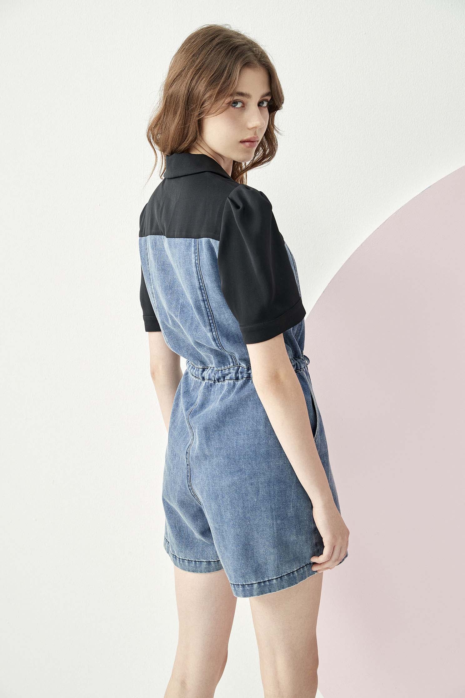 Drawstring Splicing Denim JumpsuitDrawstring Splicing Denim Jumpsuit,Season (SS) Look,Denim,Jumpsuits