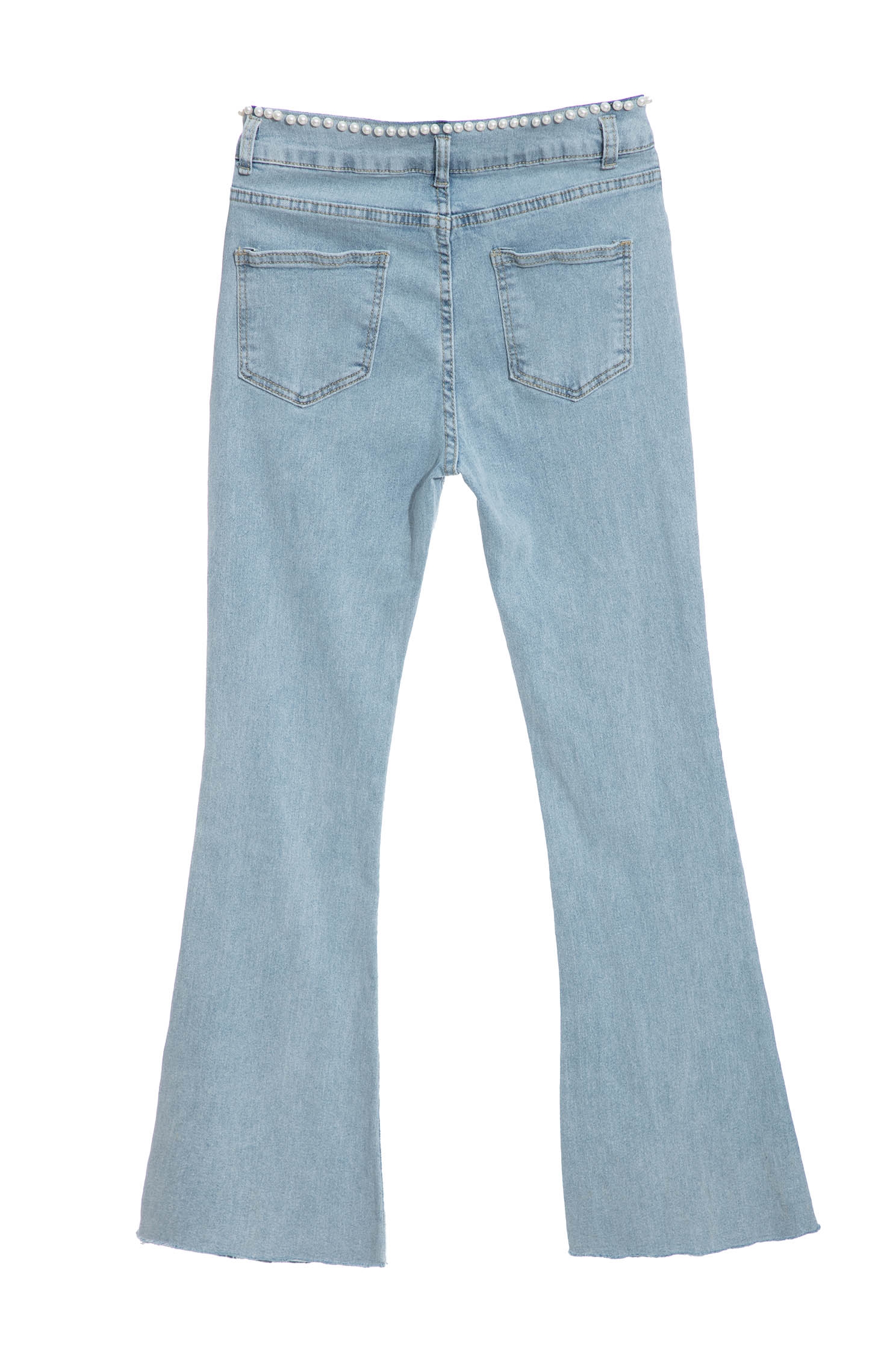 Basic Boot Leg JeansDenim flared pants with pearl waistband,Office Looks,Bell-bottoms,Season (SS) Look,Denim,Jeans,pearl,Cotton,Bell-bottoms