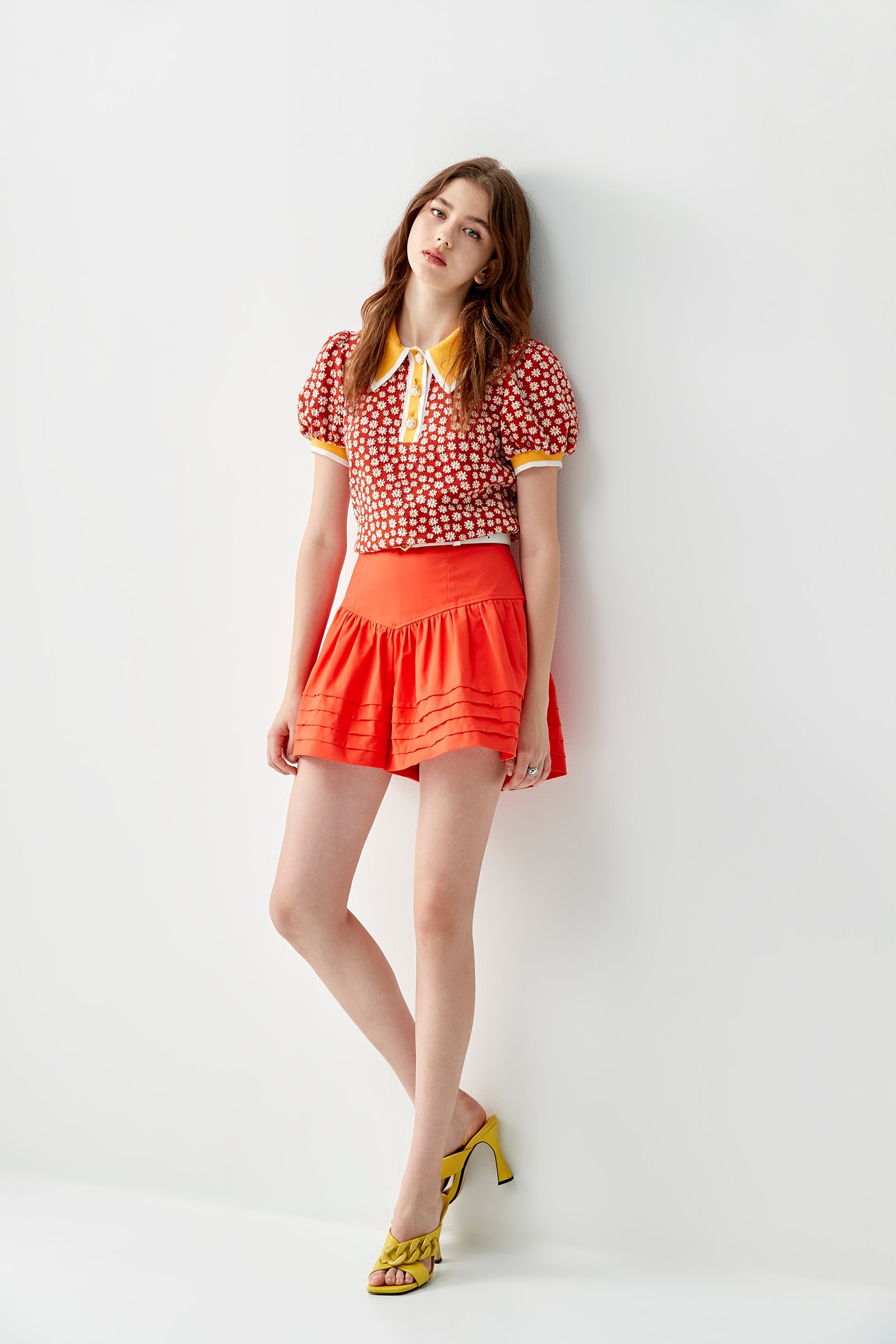 High Waist Wide Yoke ShortsPuffball skort,bestselling,Season (SS) Look,Shorts,Skorts