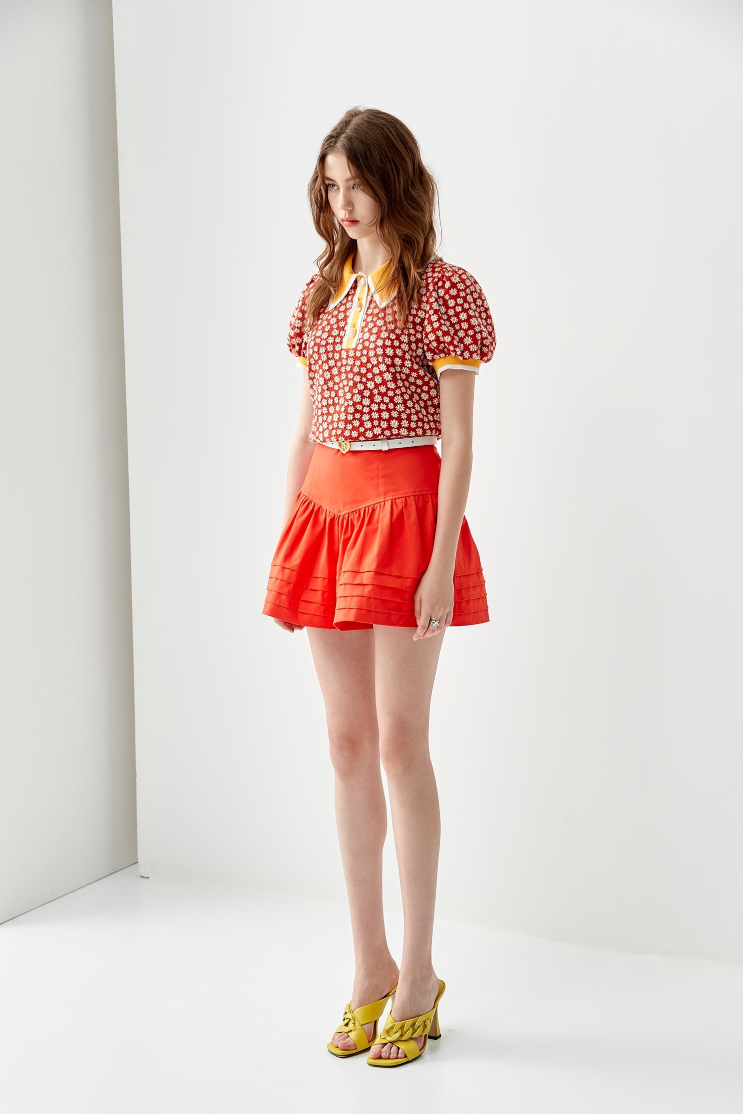 High Waist Wide Yoke ShortsPuffball skort,bestselling,Season (SS) Look,Shorts,Skorts