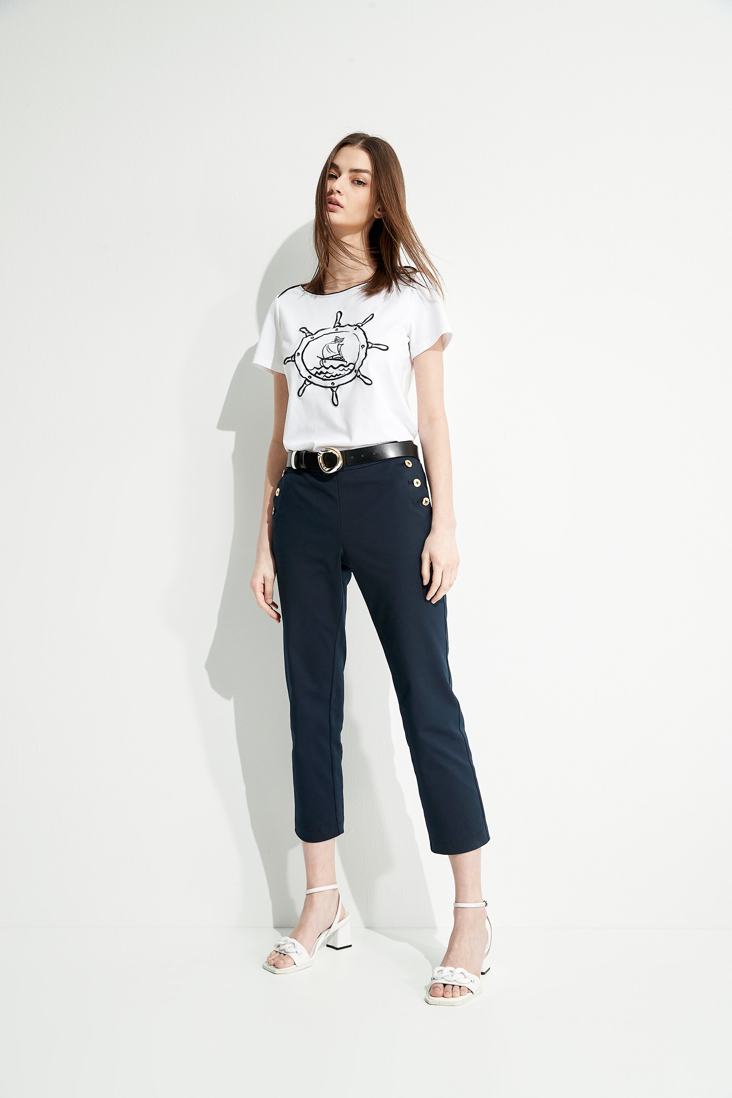 Slim Fit Navy Pants With Contrast ButtonsOcean-style fitted trousers with button decoration,bestselling,Season (SS) Look,Skinny pants,Skinny pants