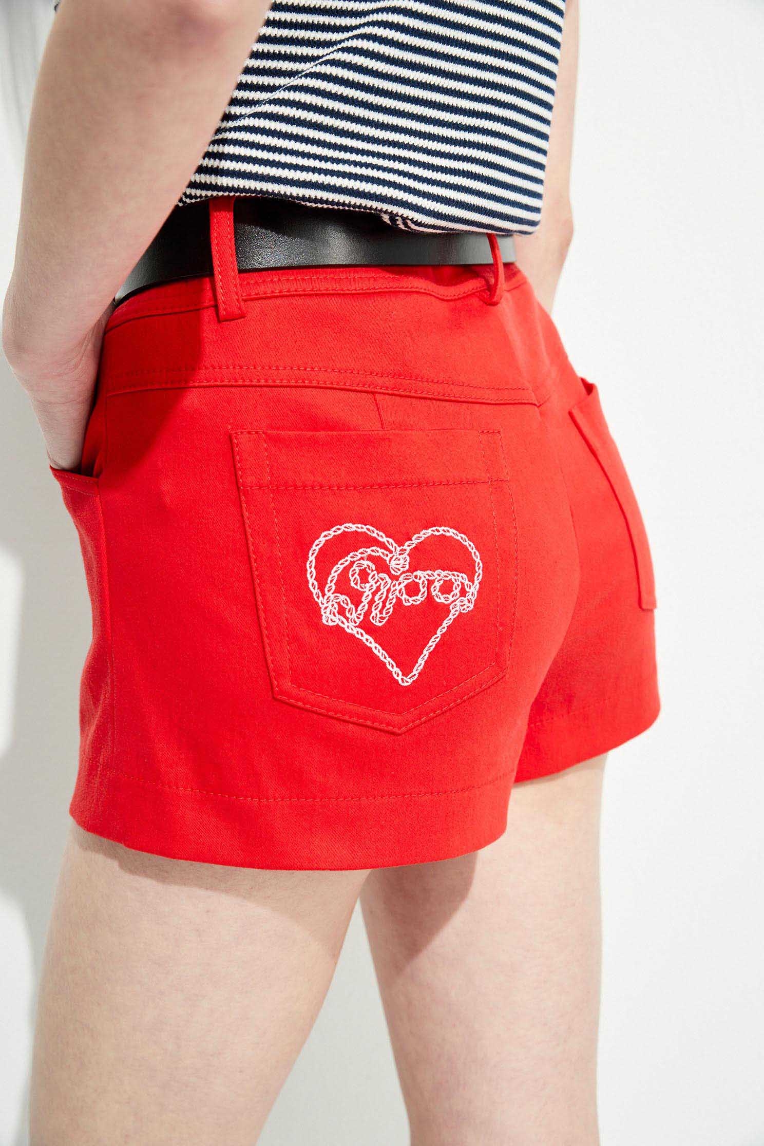 Red Basic Shorts With Embroidered DetailEnchanted red shorts with rope embroidery,Embroidered,Season (SS) Look,mothergift,Shorts