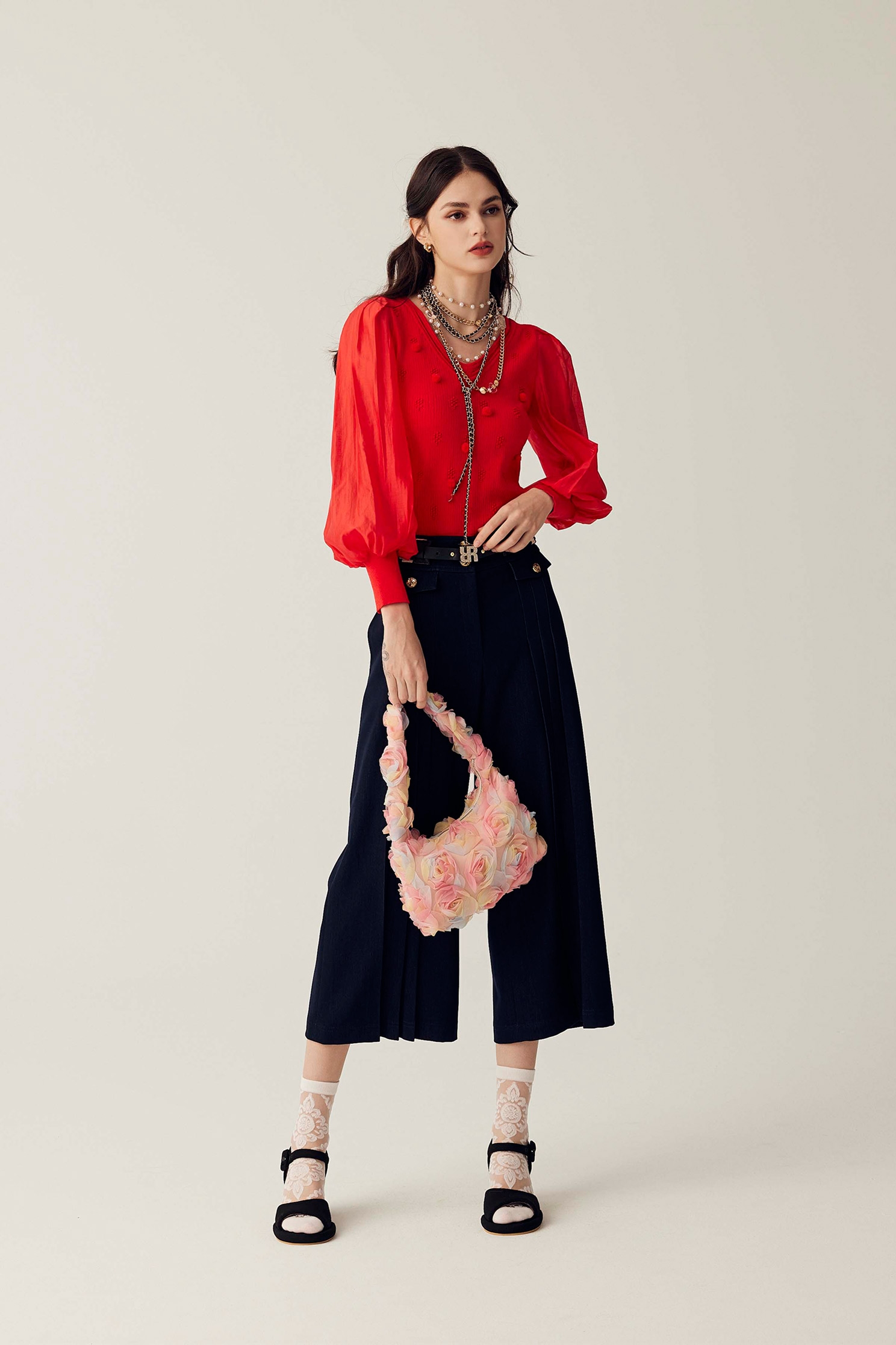 Navy Pleated Wide Leg PantsNavy Pleated Wide Leg Pants,Culottes,Season (SS) Look,Denim,Shorts,Culottes