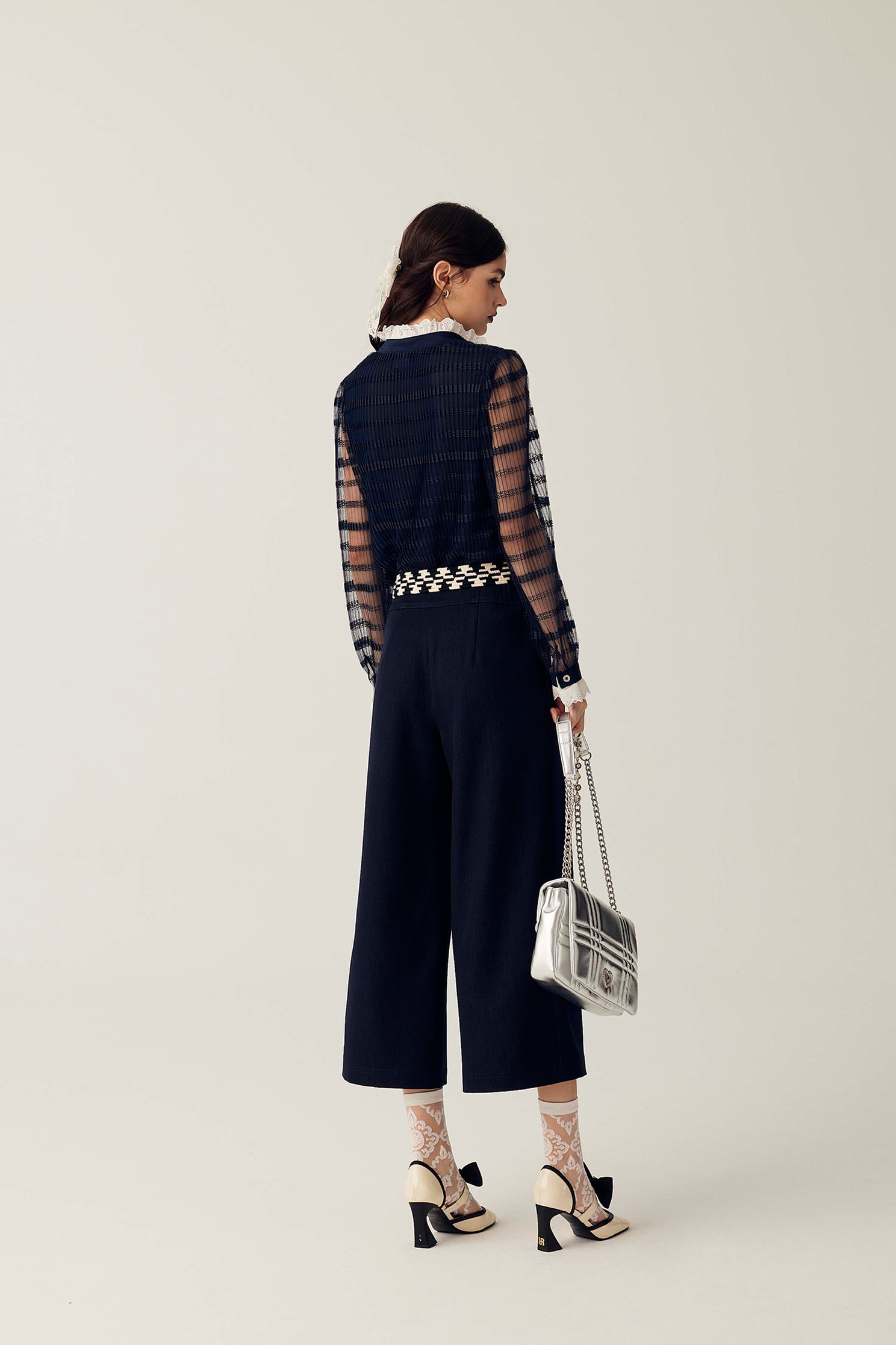 Navy Pleated Wide Leg PantsNavy Pleated Wide Leg Pants,Culottes,Season (SS) Look,Denim,Shorts,Culottes