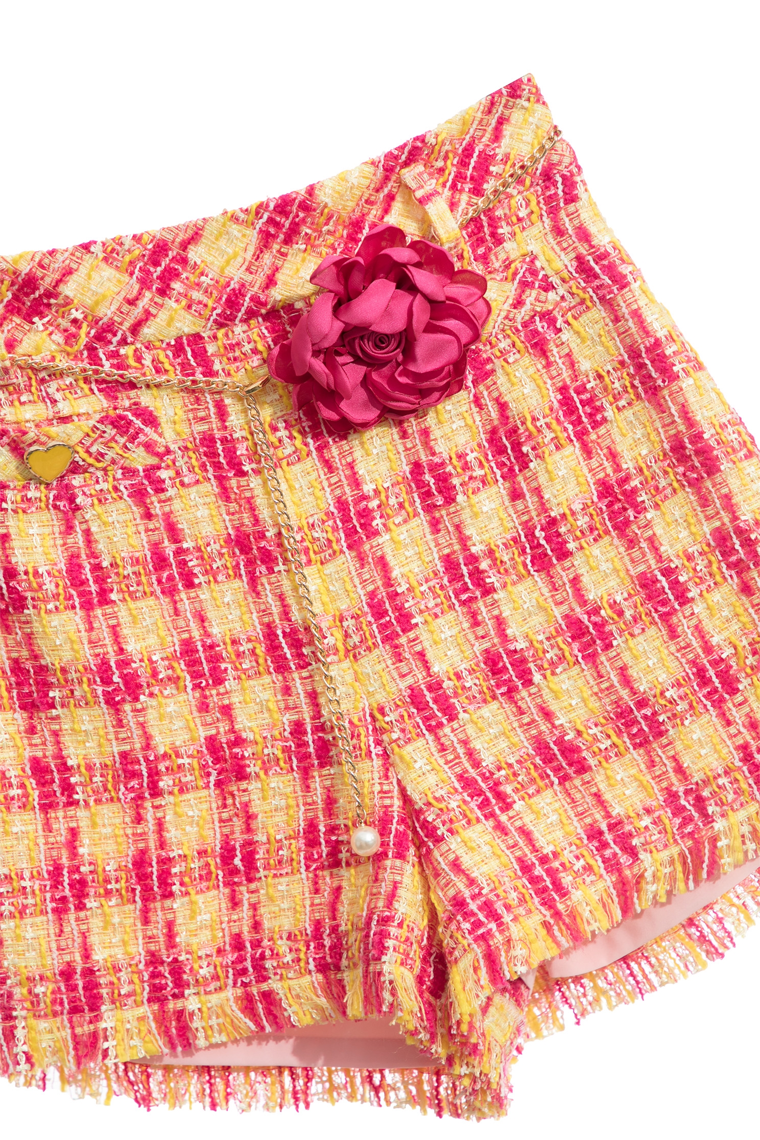 Yellow Red Checkered Tweed ShortsYellow Red Checkered Tweed Shorts,Season (SS) Look,Plaid,Shorts