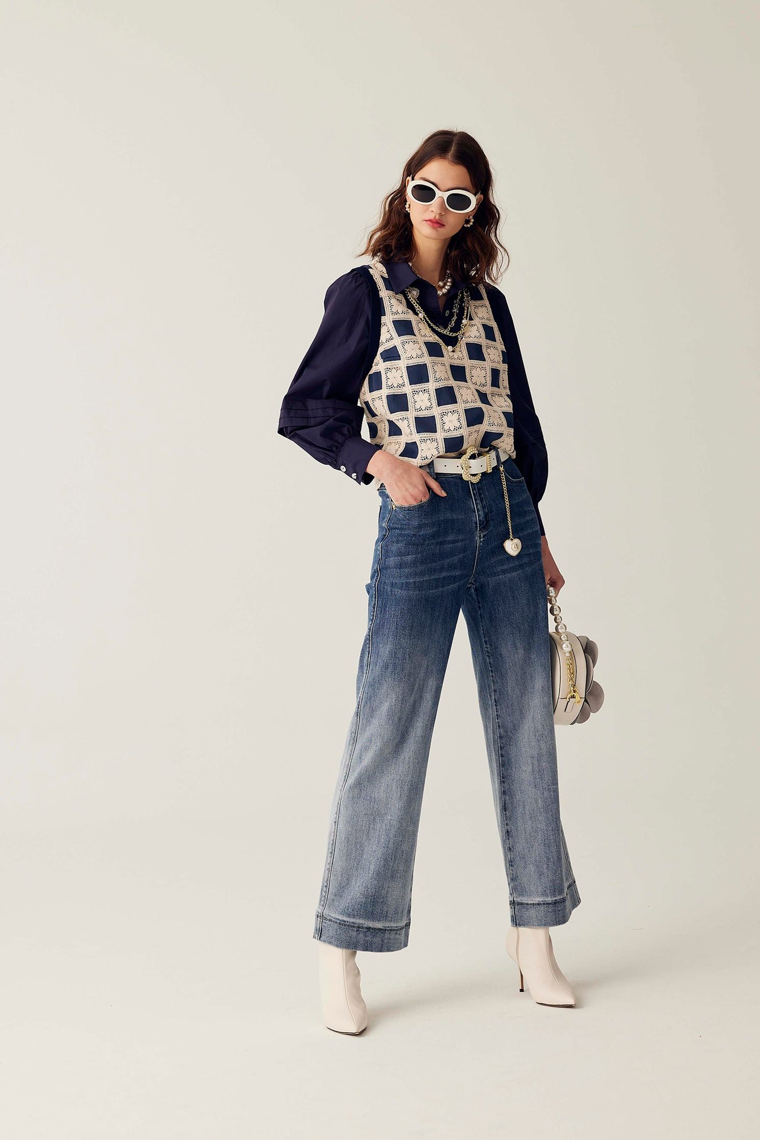 Two Tone Wide Leg JeansTwo Tone Wide Leg Jeans,Season (SS) Look,Denim,Jeans,Wide-leg jeans