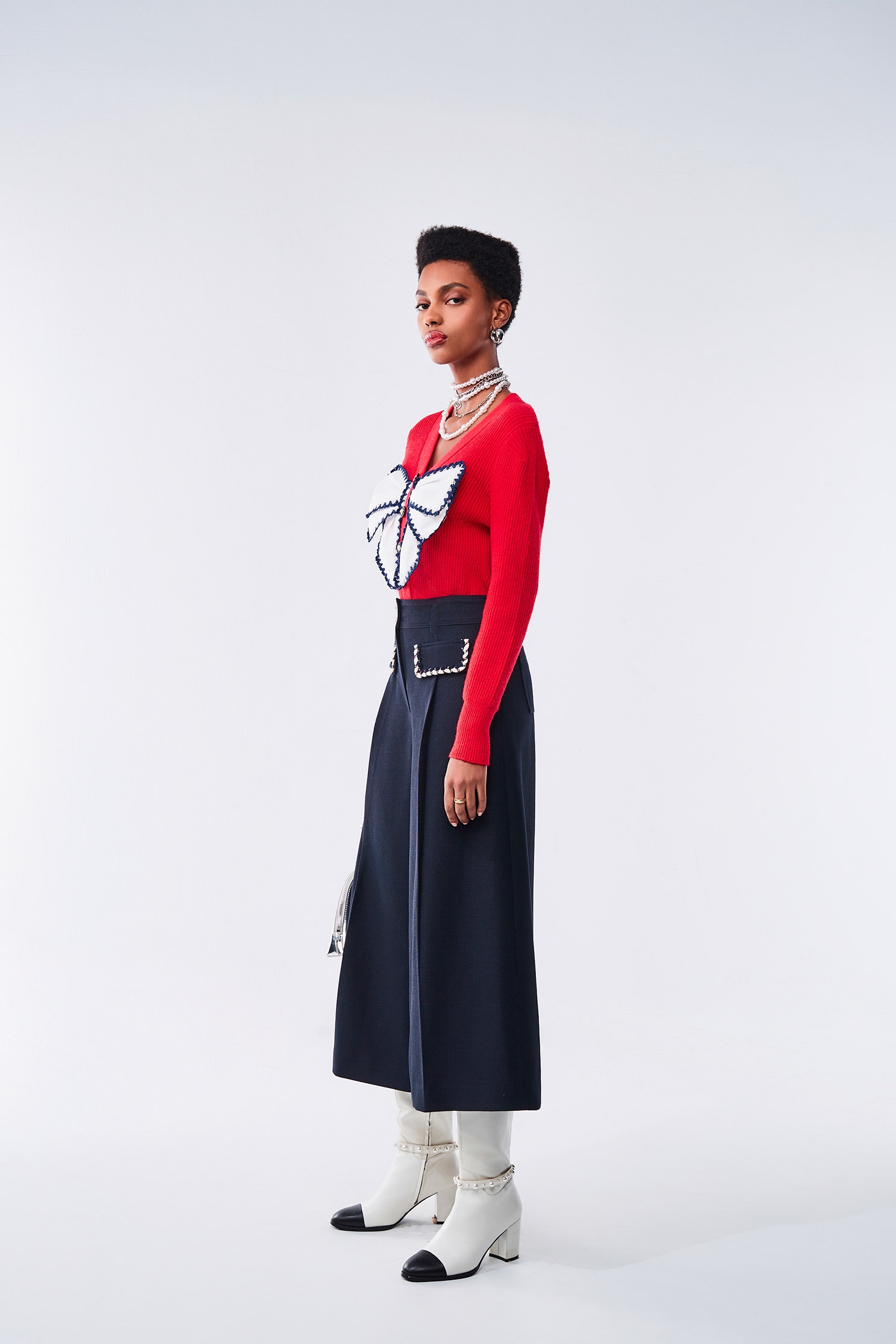 Wide Leg Navy Pants With Front Pocket FlapWide Leg Navy Pants With Front Pocket Flap,Culottes,Season (AW) Look,Culottes