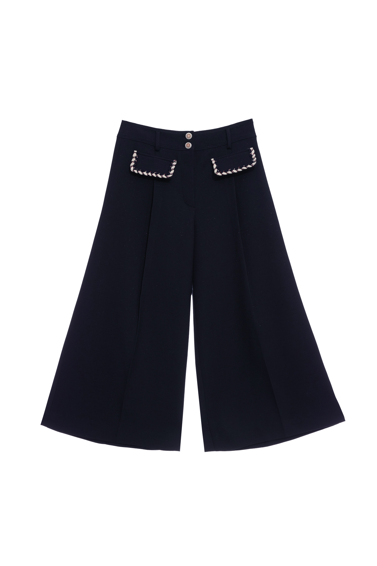 Wide Leg Navy Pants With Front Pocket FlapWide Leg Navy Pants With Front Pocket Flap,Culottes,Season (AW) Look,Culottes