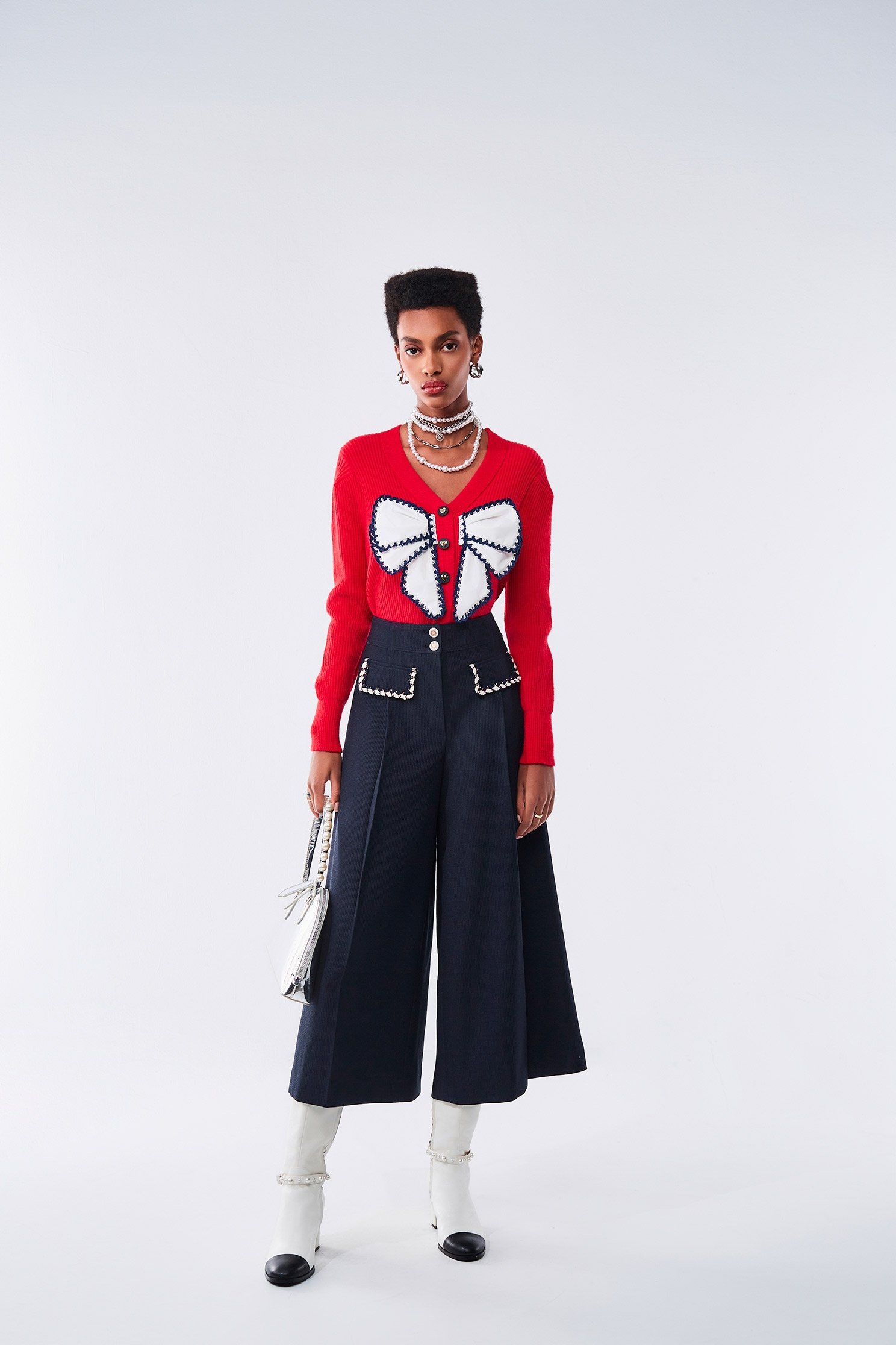 Wide Leg Navy Pants With Front Pocket FlapWide Leg Navy Pants With Front Pocket Flap,Culottes,Season (AW) Look,Culottes