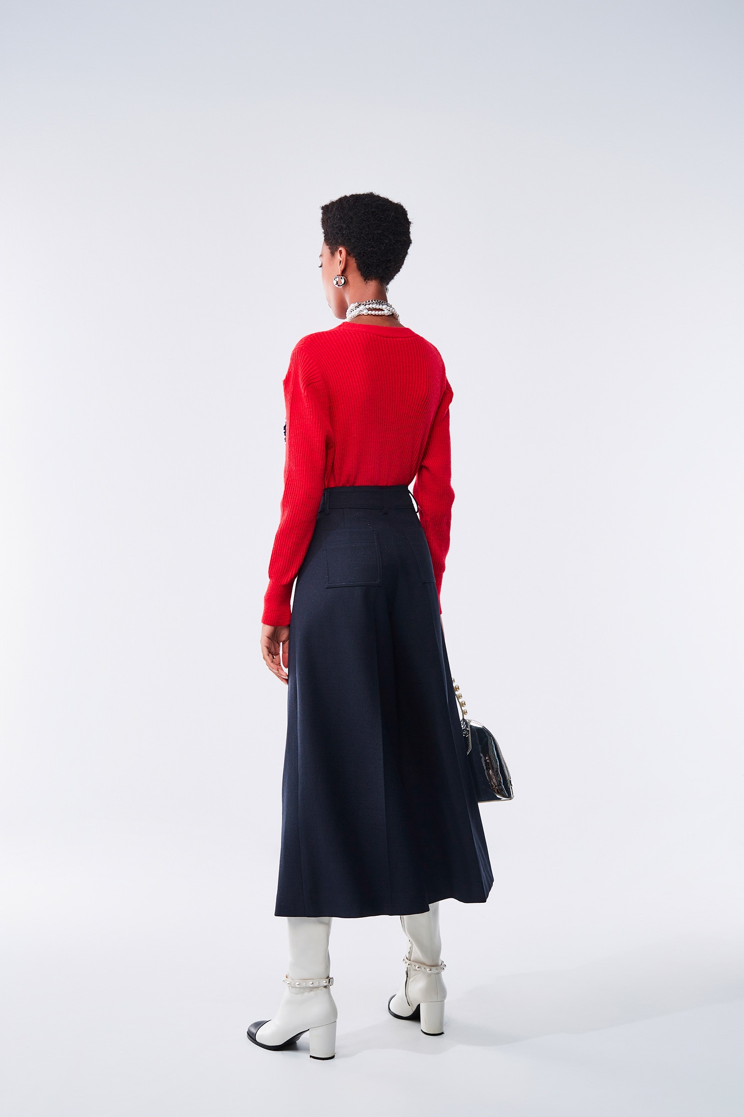 Wide Leg Navy Pants With Front Pocket FlapWide Leg Navy Pants With Front Pocket Flap,Culottes,Season (AW) Look,Culottes