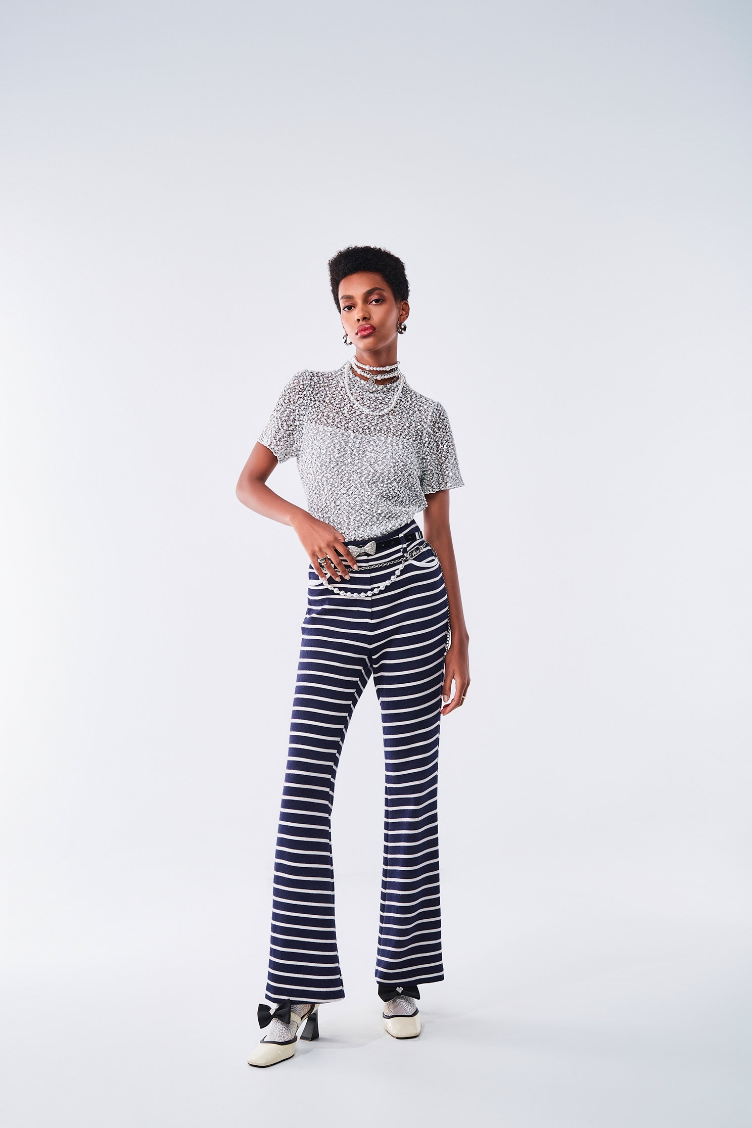 Stripe Boot Leg PantsStripe Boot Leg Pants,Bell-bottoms,Stripe,Season (AW) Look,Bell-bottoms,Knitted