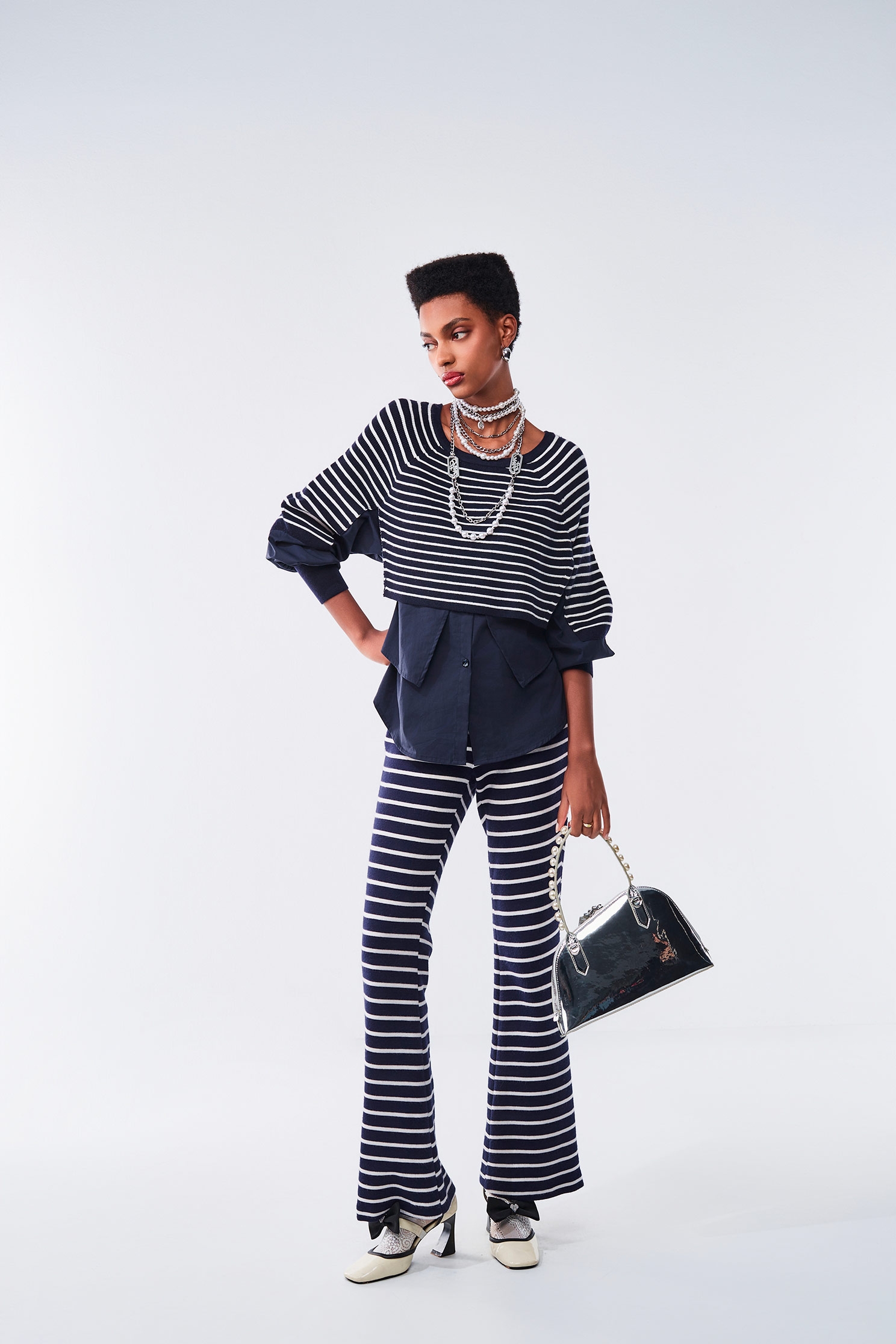 Stripe Boot Leg PantsStripe Boot Leg Pants,Bell-bottoms,Stripe,Season (AW) Look,Bell-bottoms,Knitted