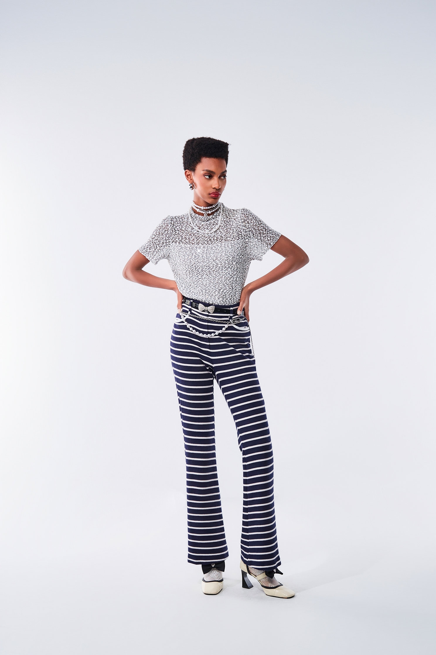 Stripe Boot Leg PantsStripe Boot Leg Pants,Bell-bottoms,Stripe,Season (AW) Look,Bell-bottoms,Knitted