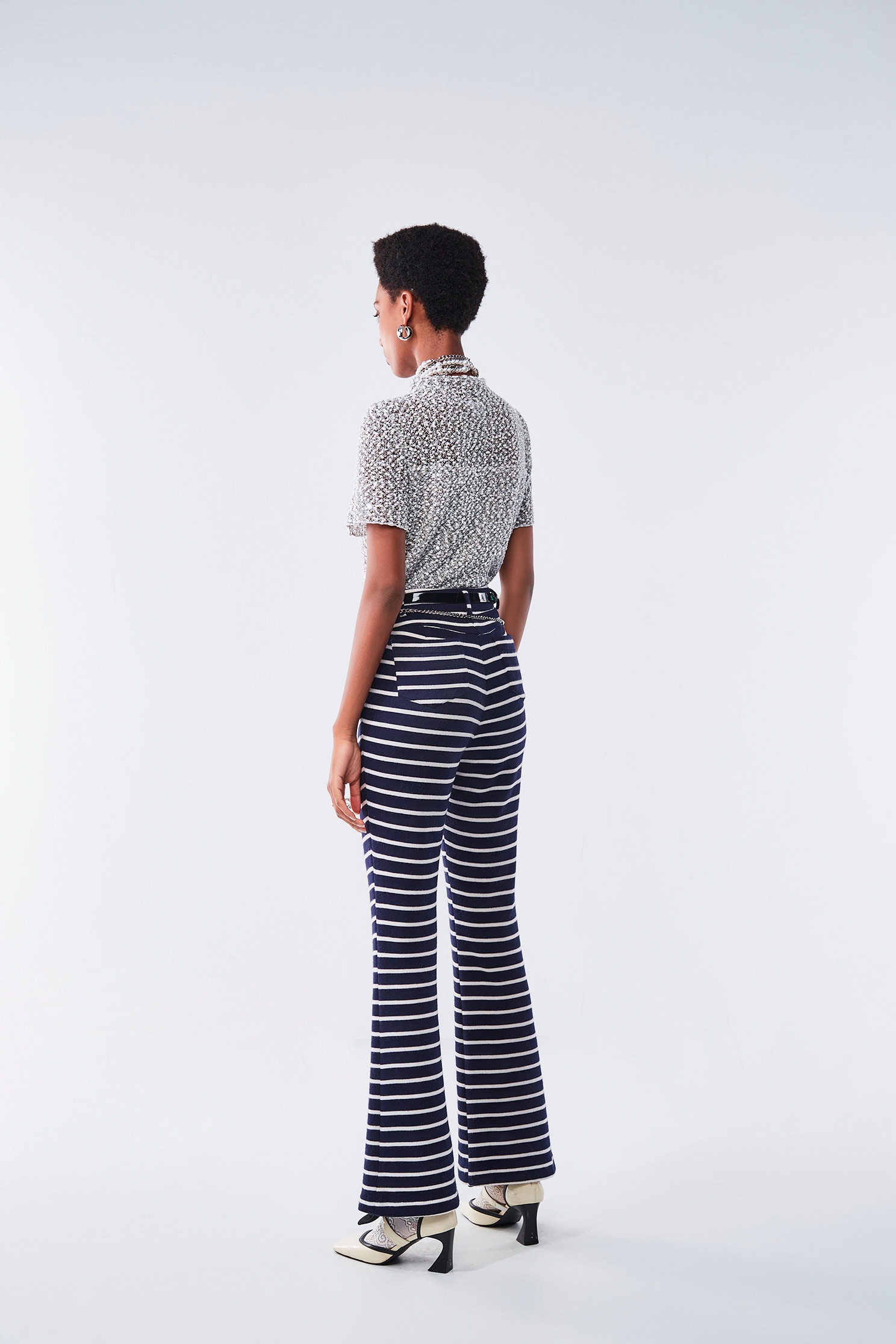 Stripe Boot Leg PantsStripe Boot Leg Pants,Bell-bottoms,Stripe,Season (AW) Look,Bell-bottoms,Knitted