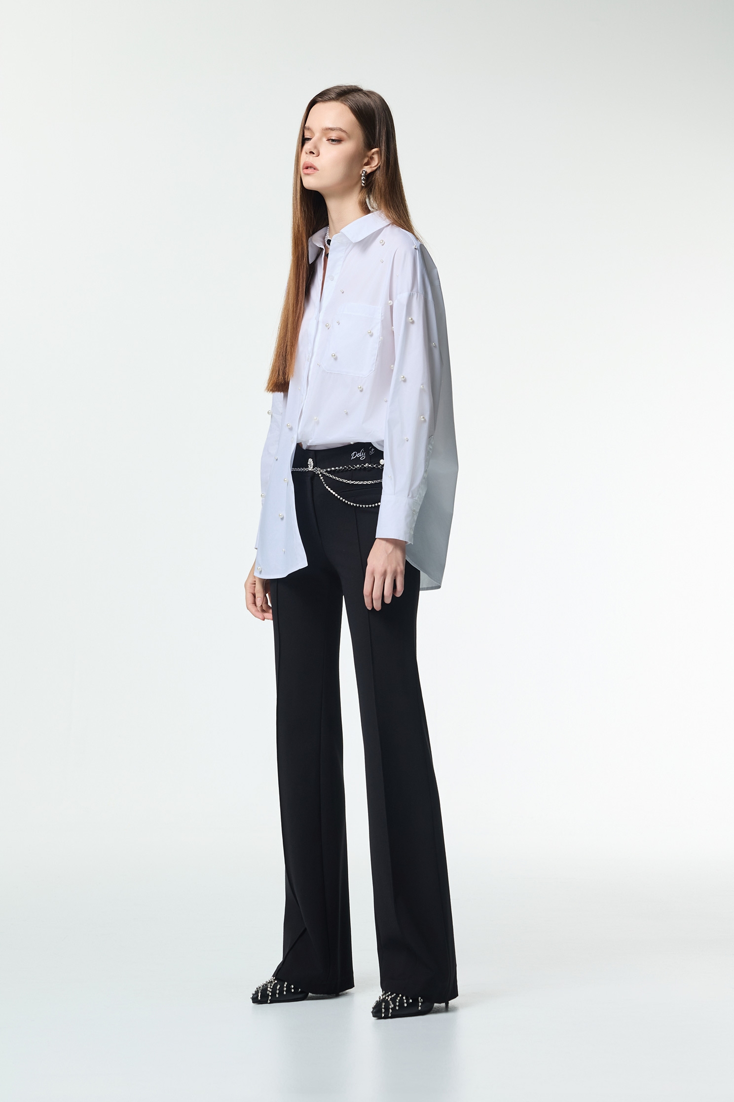 Black Boot Leg PantsBlack Boot Leg Pants,Office Looks,Bell-bottoms,pearl,Season (AW) Look,Valentine,Bell-bottoms
