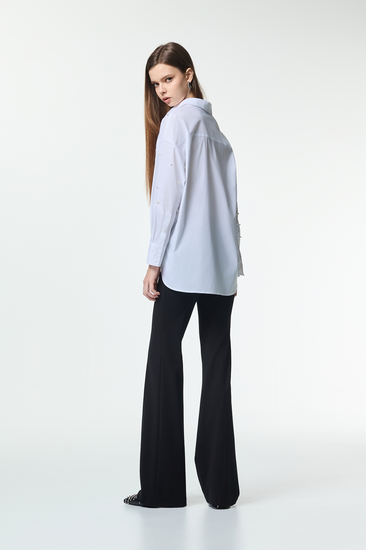Black Boot Leg PantsBlack Boot Leg Pants,Office Looks,Bell-bottoms,pearl,Season (AW) Look,Valentine,Bell-bottoms