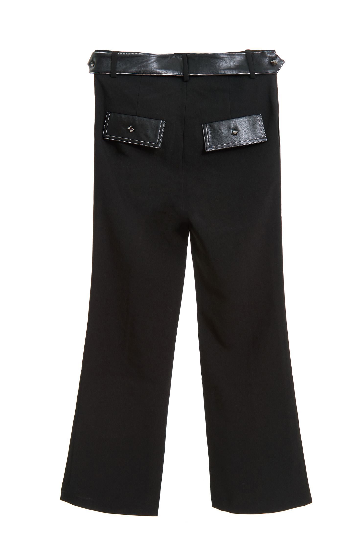 Leather strap trim trousersLeather strap trim trousers,Bell-bottoms,Rayon,Leather,Season (AW) Look,i Select,Bell-bottoms,Pants,Slim pants,Black trousers