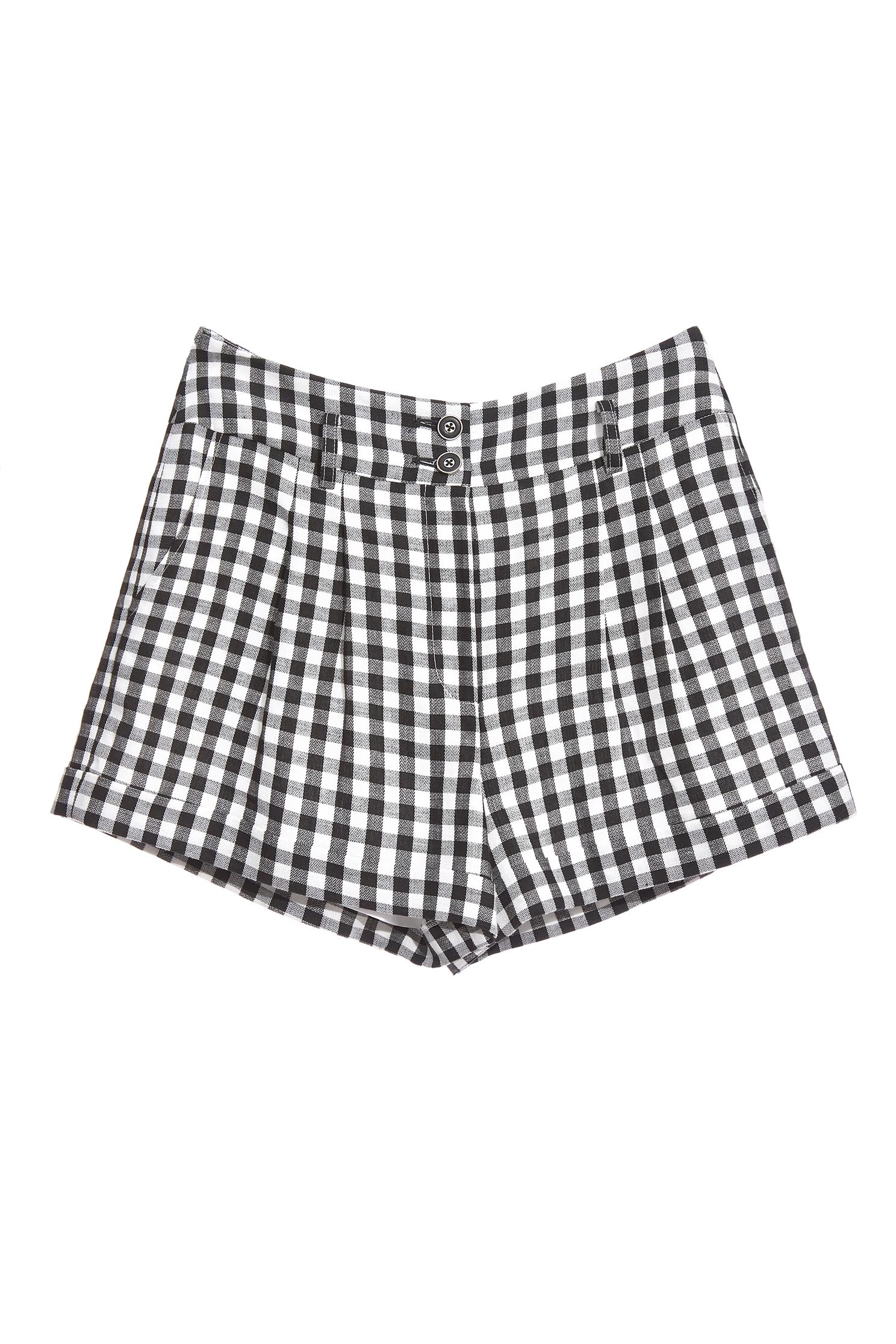 Checkered Shorts With Fold-Up CuffsShorts with small checked print,Office Looks,Season (SS) Look,Plaid,Shorts,Back To Classic,upperclass,Back To B/W