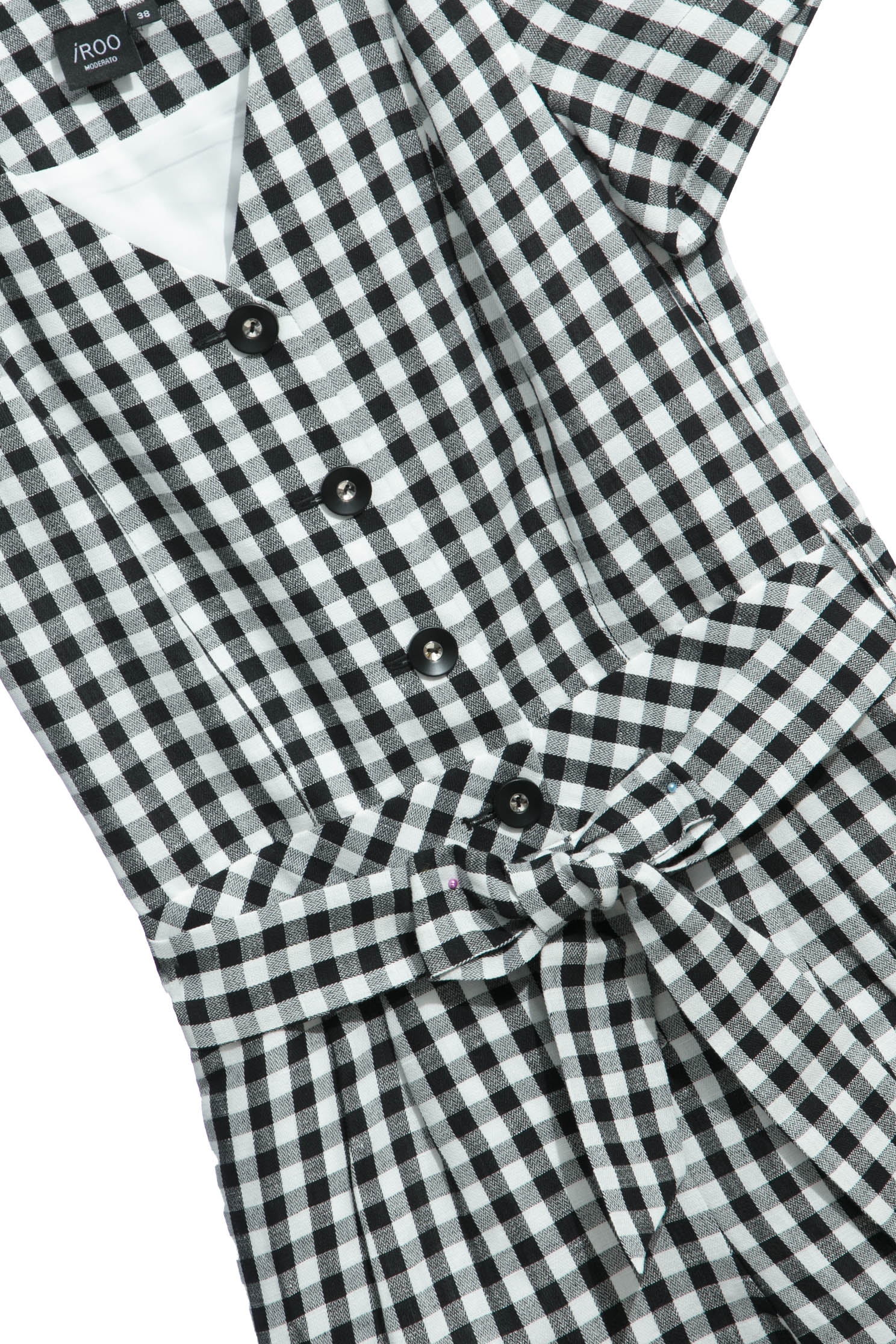 Button Front Short Sleeve Checkered JumpsuitLace-up dress with small checked print,Office Looks,Season (SS) Look,Plaid,Back To Classic,upperclass,Jumpsuits,Back To B/W