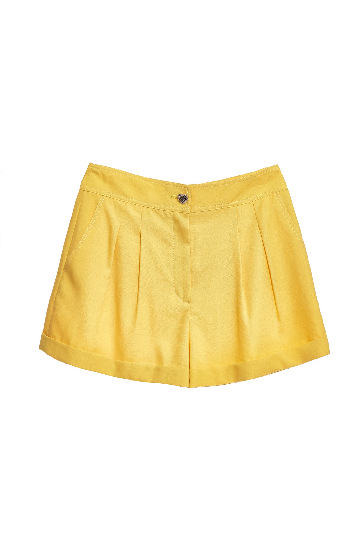 Basic Yellow Shorts With Cuff HemmingLemon yellow shorts with turn-up bottom,summer-special,Season (SS) Look,Shorts,comfotism