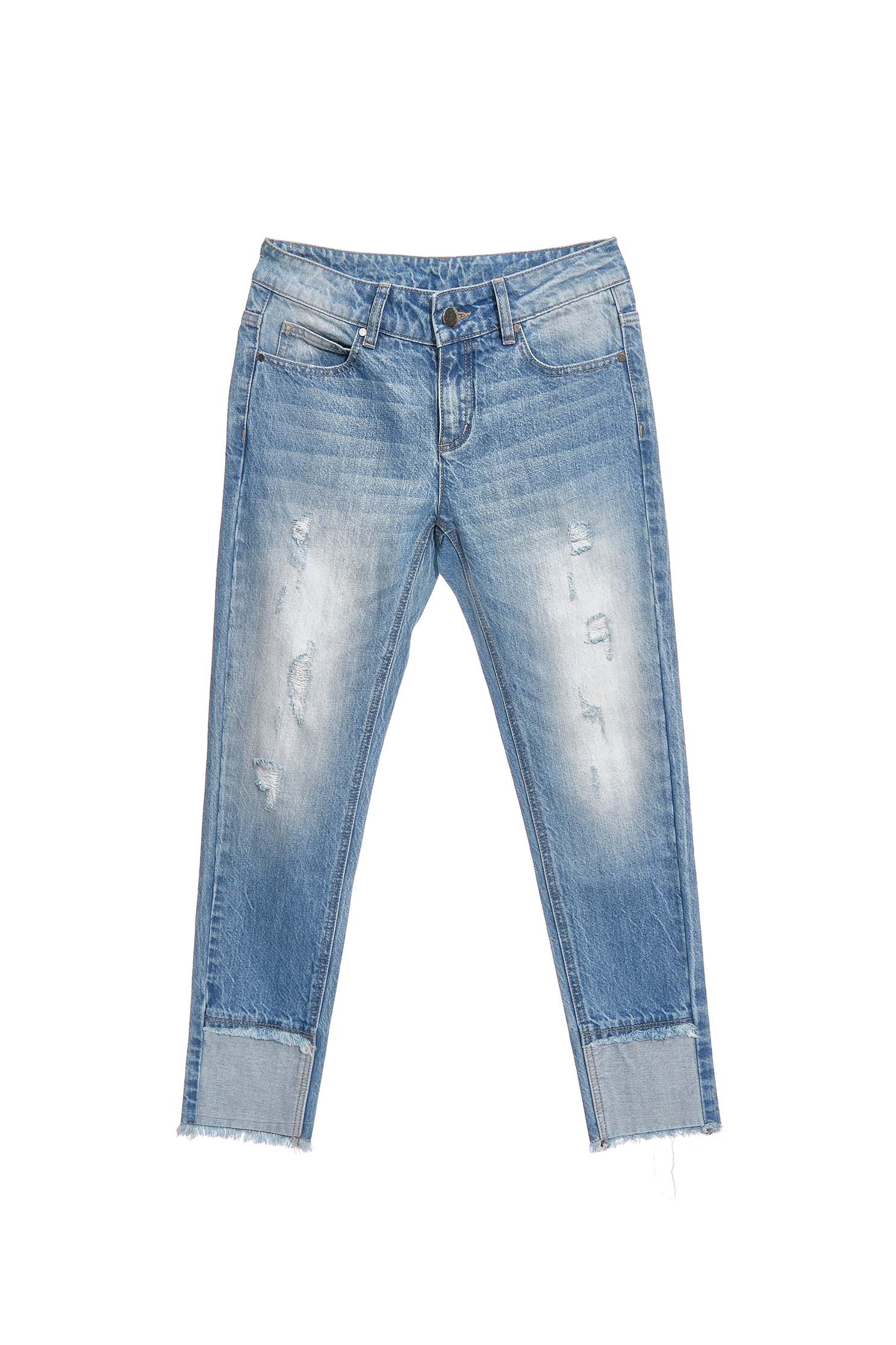 Slim-Fit Distress Jeans With Contrast HemJeans with asymmetrical tailoring,Season (SS) Look,Denim,Jeans