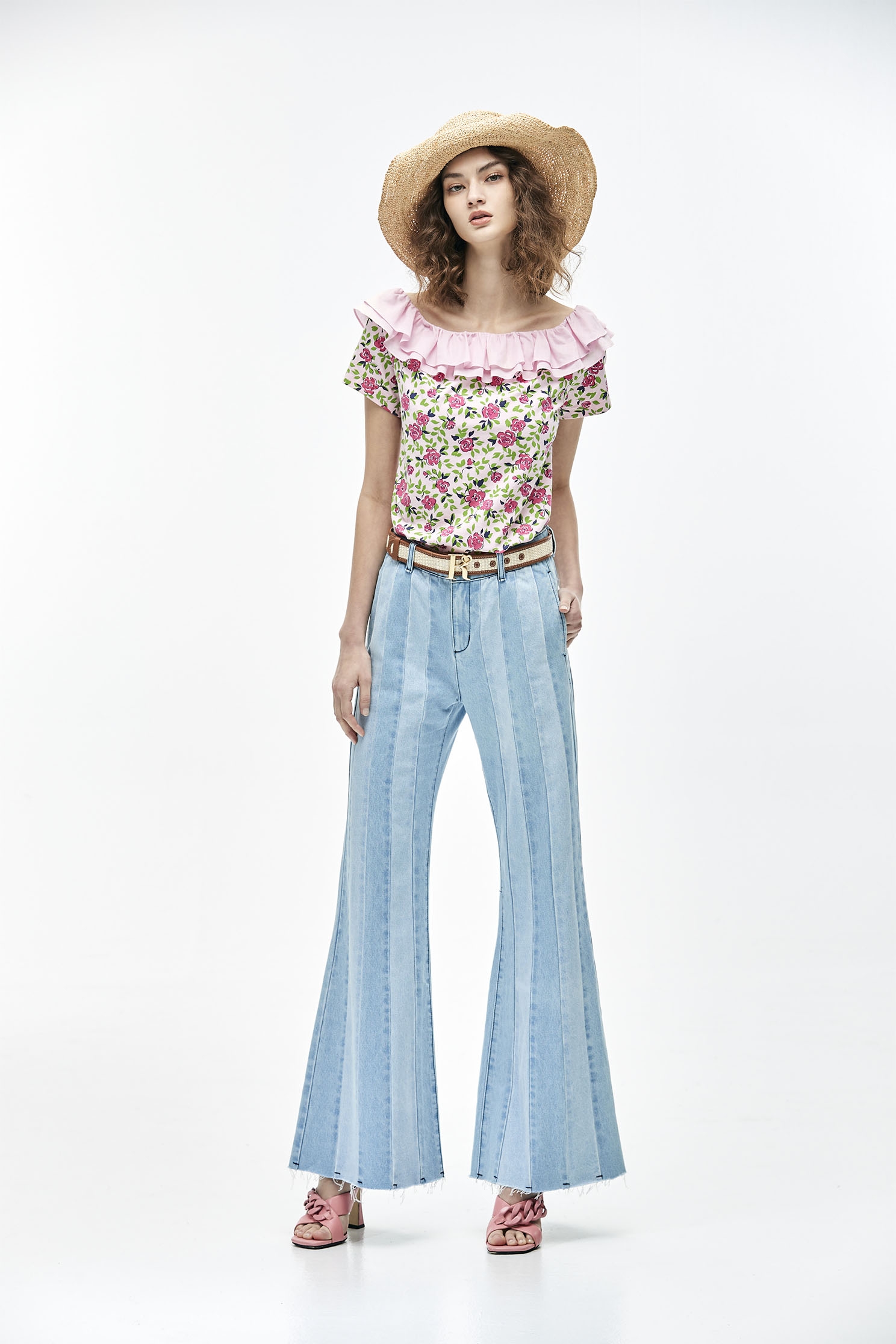 Boot Leg Contrast Panel JeansWide-leg denim trousers,Culottes,Season (SS) Look,Denim,Jeans,Wide-leg jeans