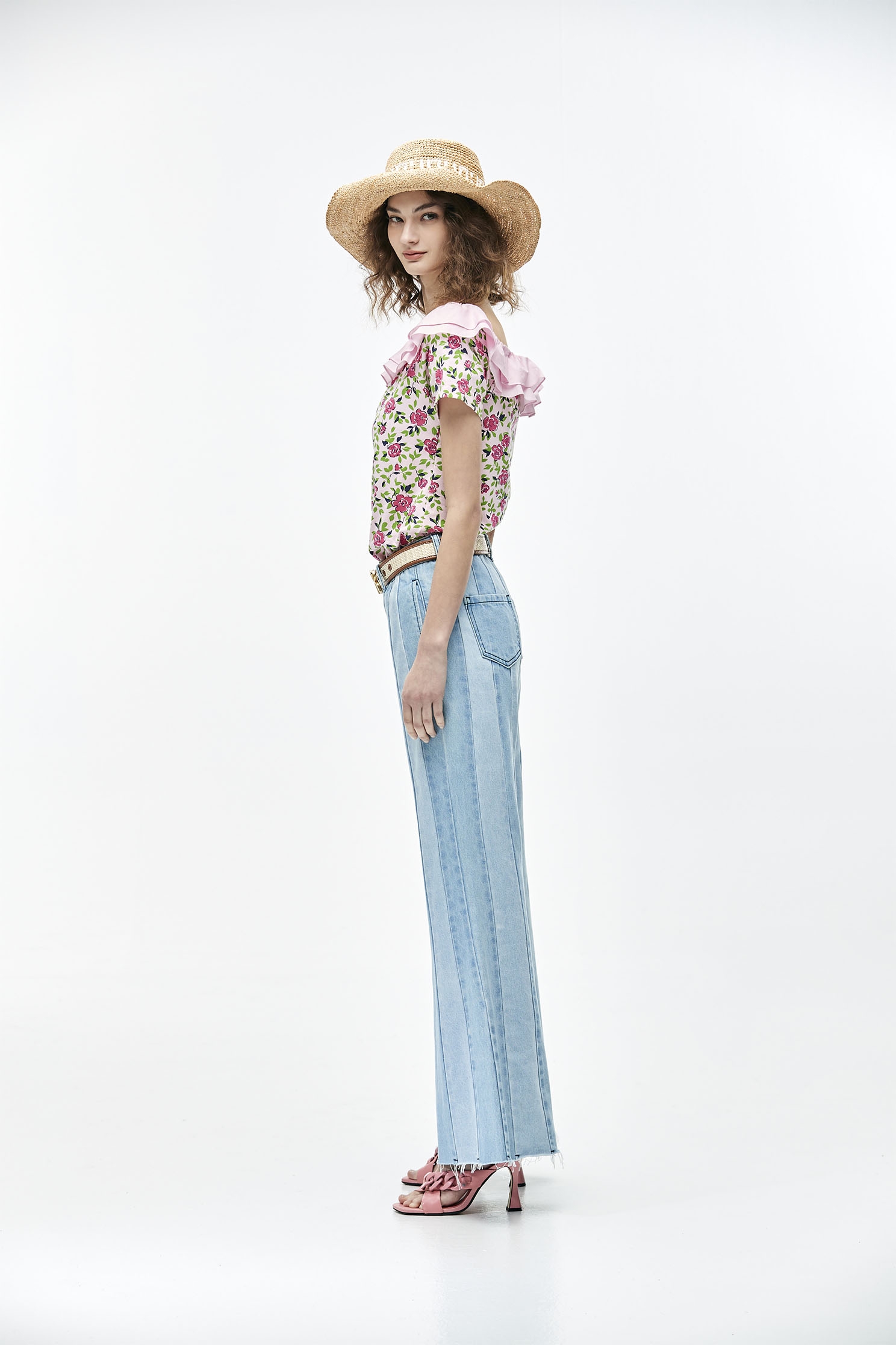 Boot Leg Contrast Panel JeansWide-leg denim trousers,Culottes,Season (SS) Look,Denim,Jeans,Wide-leg jeans