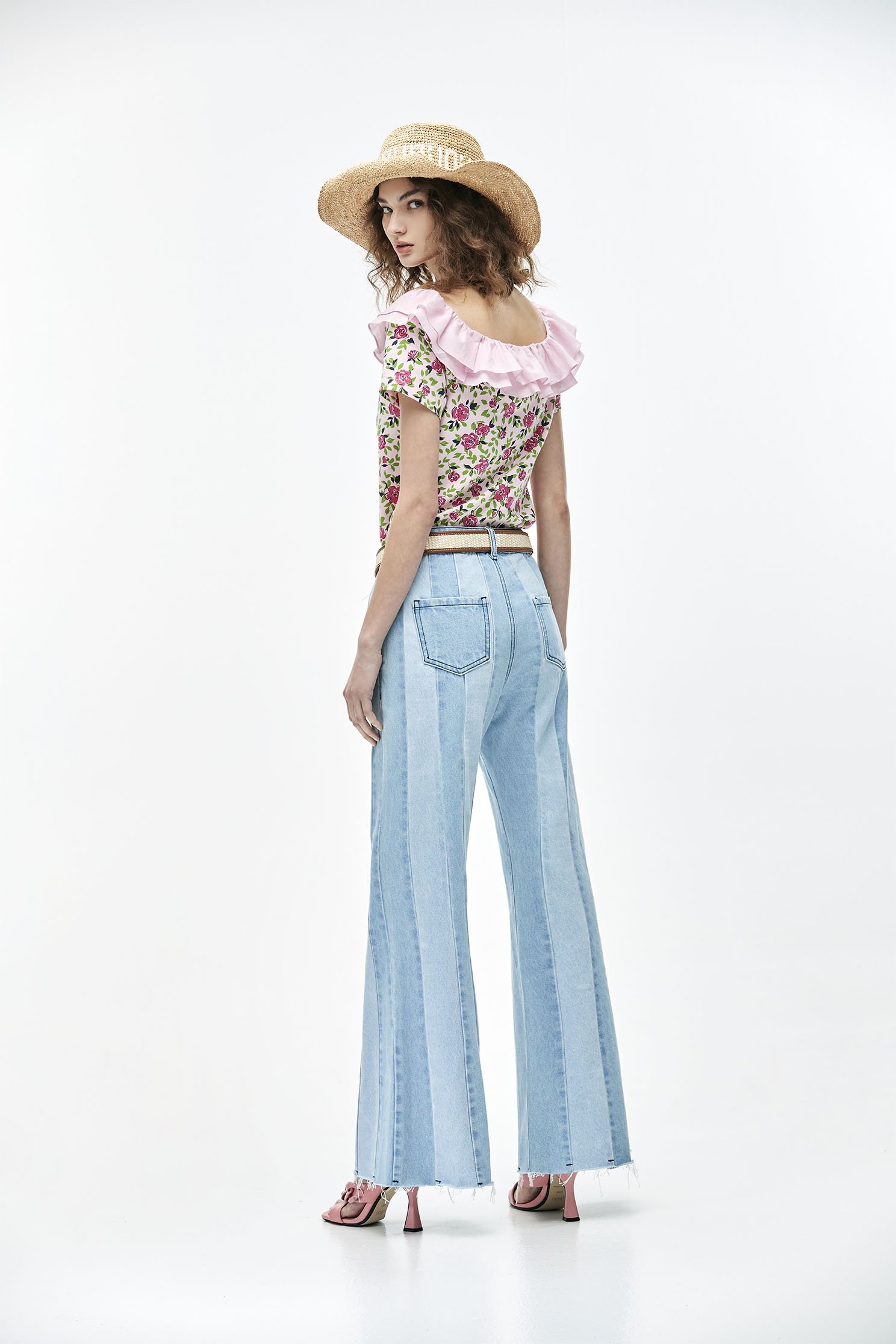 Boot Leg Contrast Panel JeansWide-leg denim trousers,Culottes,Season (SS) Look,Denim,Jeans,Wide-leg jeans