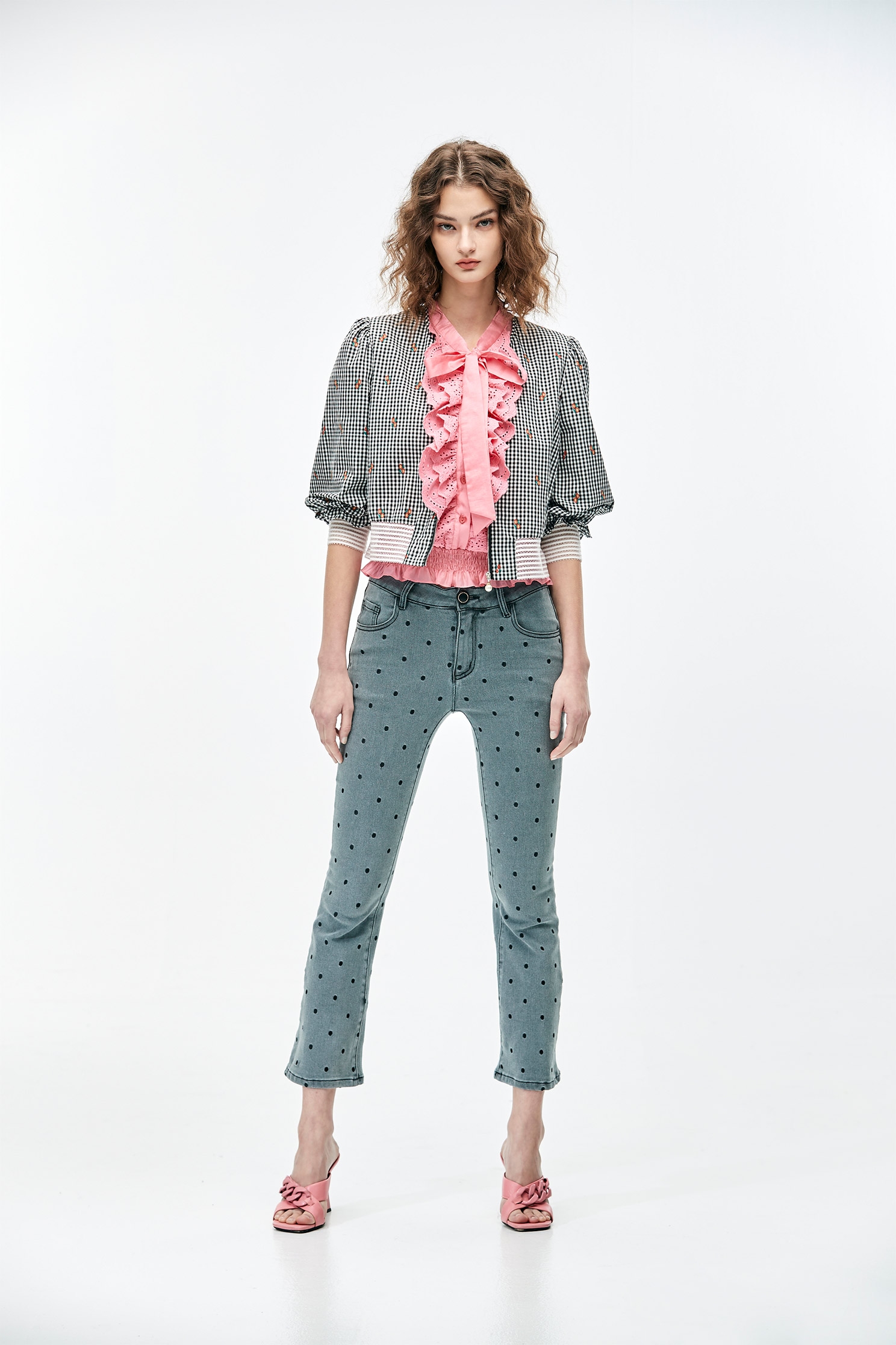 Polka Dot Boot Leg JeansJeans with dotted embroidery,Embroidered,Season (SS) Look,Denim,Jeans,Cotton,Pants