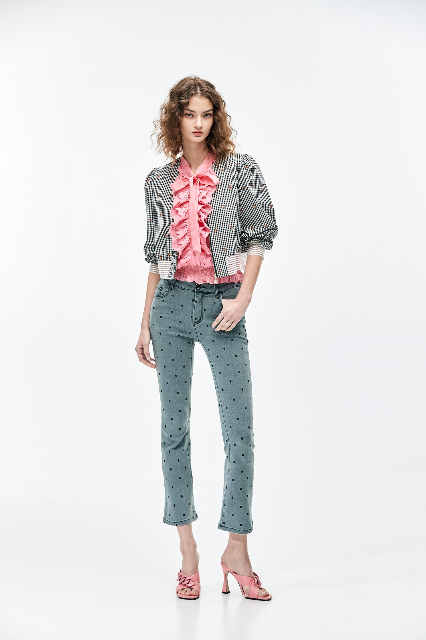 Polka Dot Boot Leg JeansJeans with dotted embroidery,Embroidered,Season (SS) Look,Denim,Jeans,Cotton,Pants