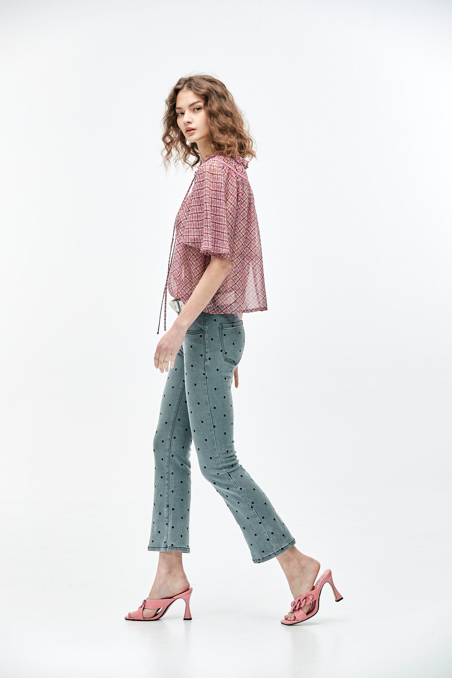 Polka Dot Boot Leg JeansJeans with dotted embroidery,Embroidered,Season (SS) Look,Denim,Jeans,Cotton,Pants