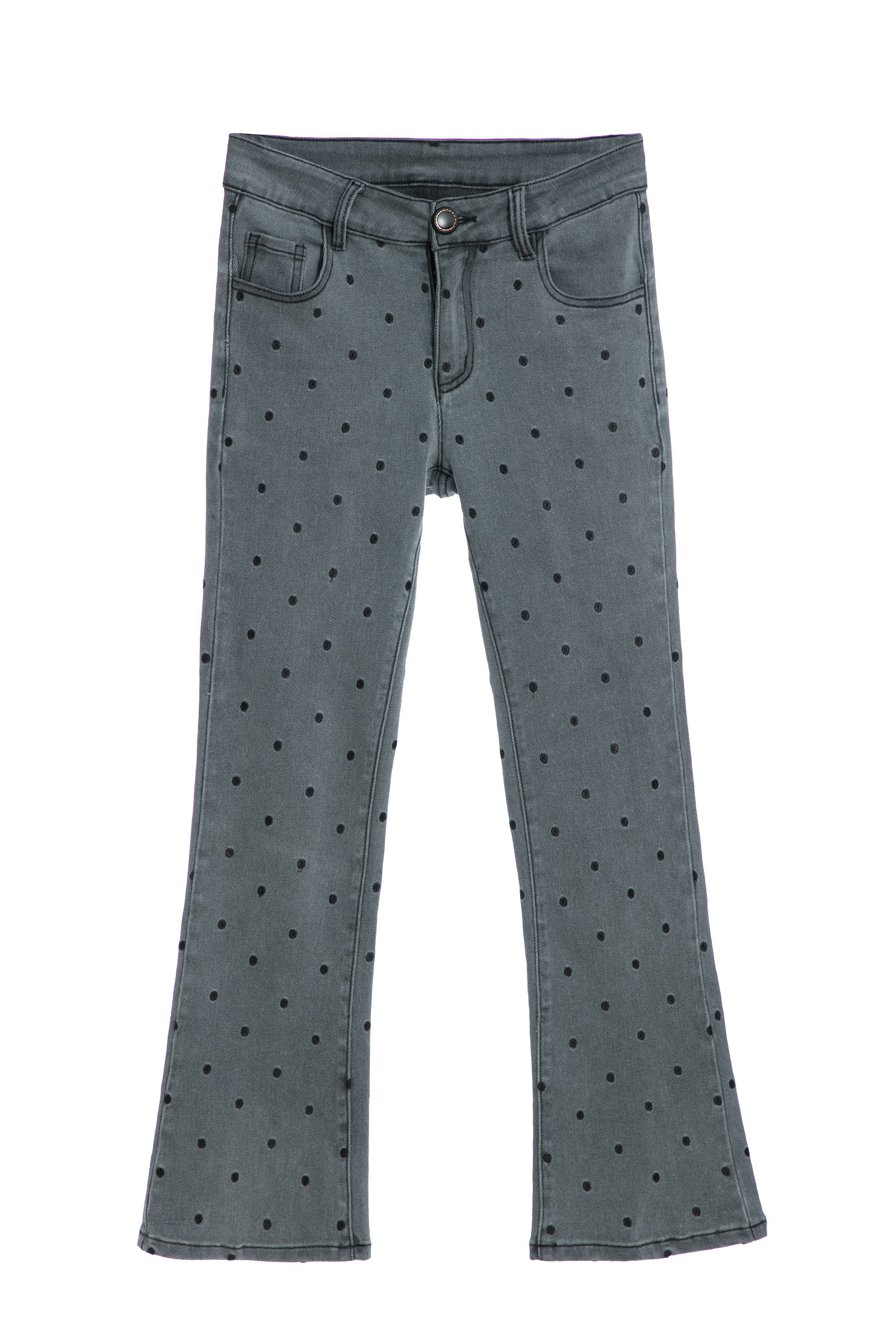 Polka Dot Boot Leg JeansJeans with dotted embroidery,Embroidered,Season (SS) Look,Denim,Jeans,Cotton,Pants