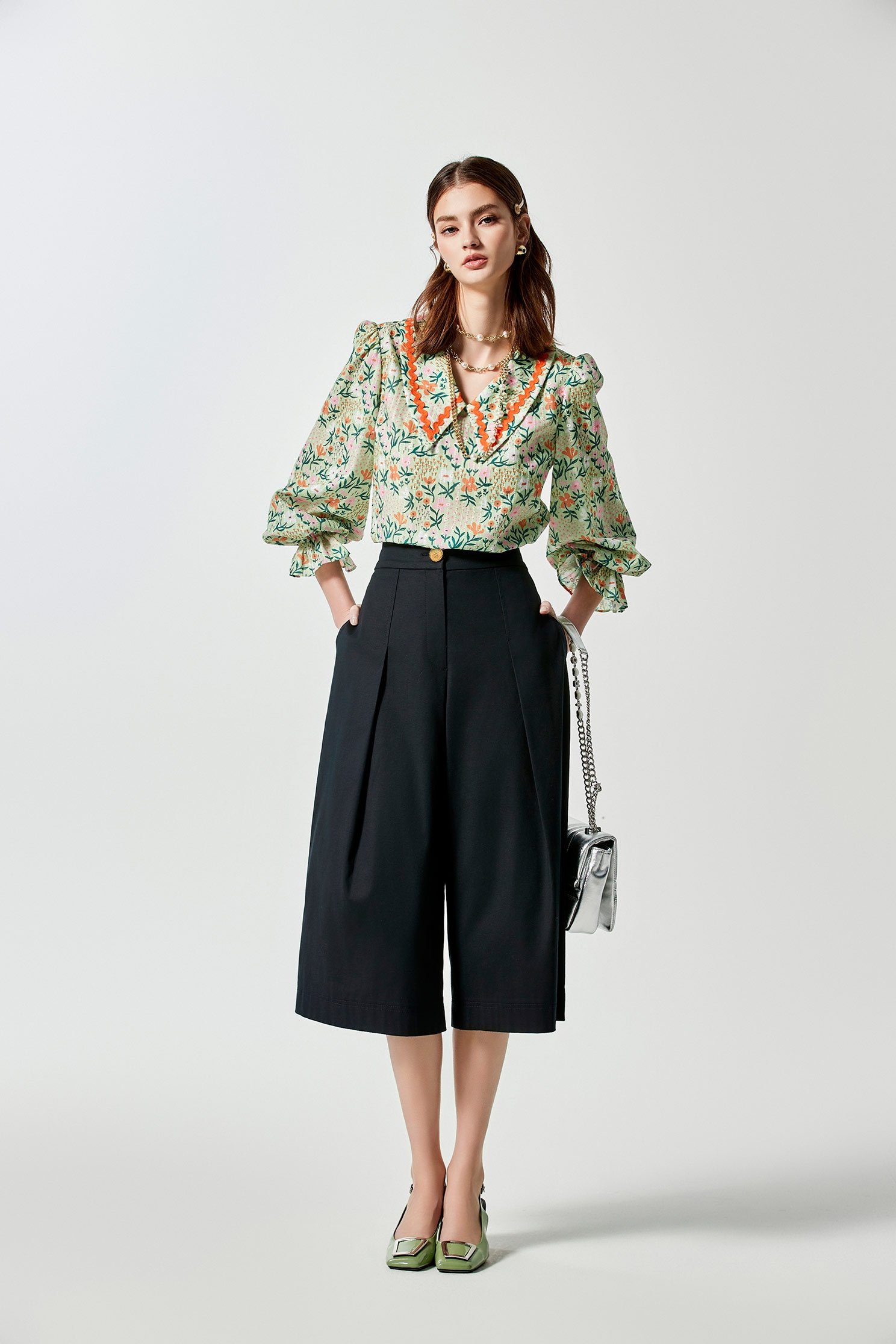 Front Pleat Navy Wide Leg PantsFront Pleat Navy Wide Leg Pants,Culottes,Season (SS) Look,Shorts,Culottes