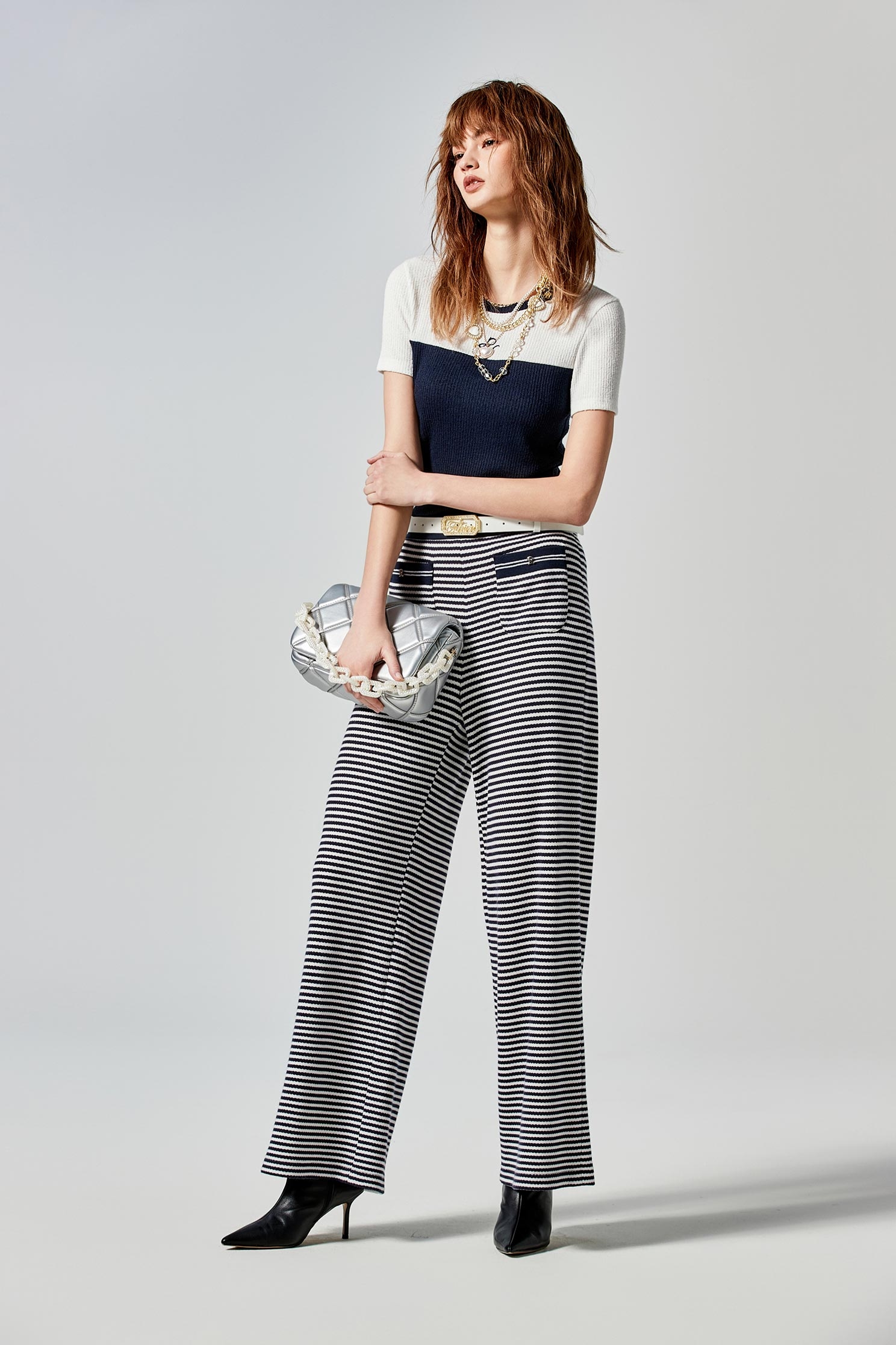 Elastic Waist Stripe Print PantsElastic Waist Stripe Print Pants,Culottes,Season (SS) Look,Embroidered,Culottes,Knitted