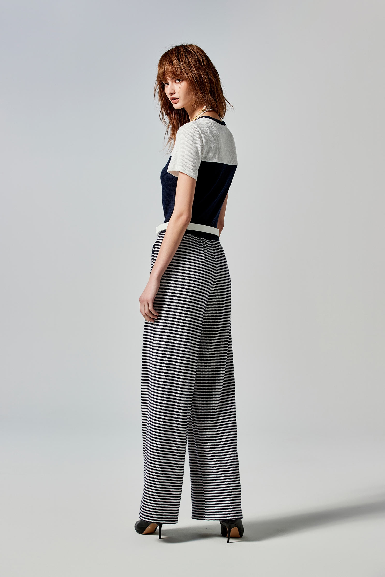 Elastic Waist Stripe Print PantsElastic Waist Stripe Print Pants,Culottes,Season (SS) Look,Embroidered,Culottes,Knitted