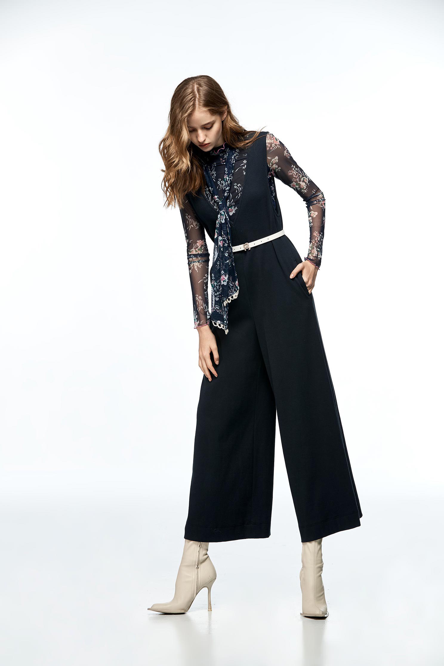 Deep V Sleeveless JumpsuitTextured jumpsuits,Party Looks,Season (AW) Look,Jumpsuits