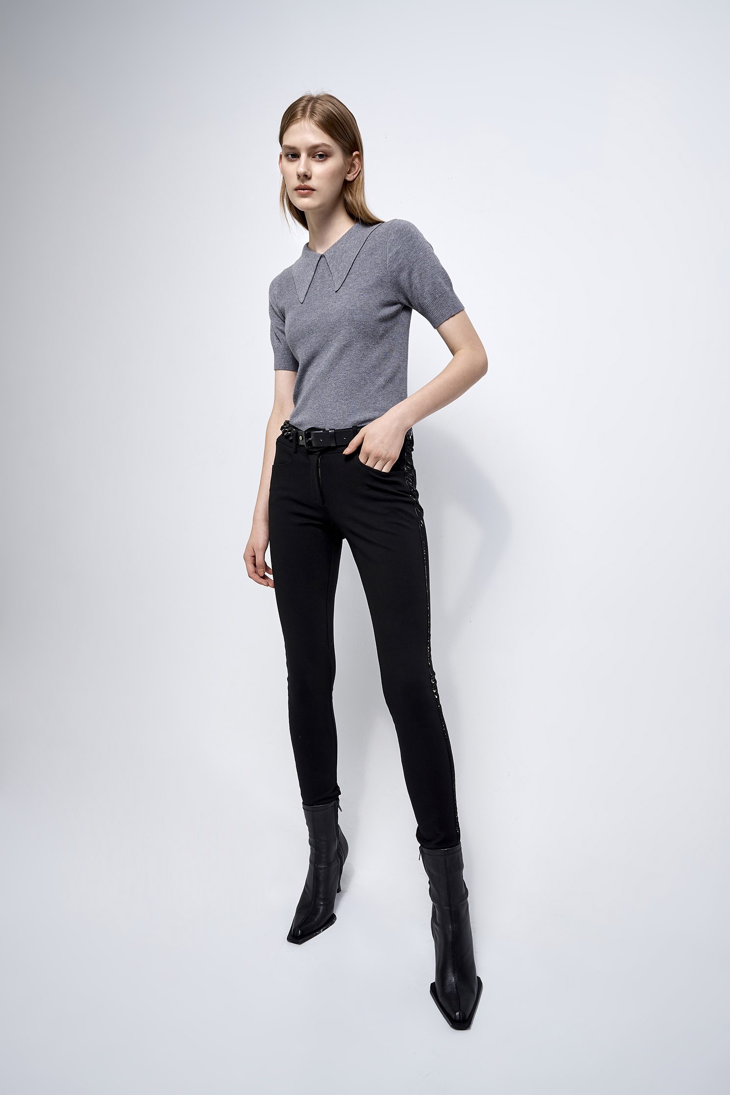 Basic Slim-Fit Black PantsGlossy striped trousers,Season (AW) Look,Skinny pants,pants,Tailored pants,slimlooks,Pants,Black pants,Black trousers