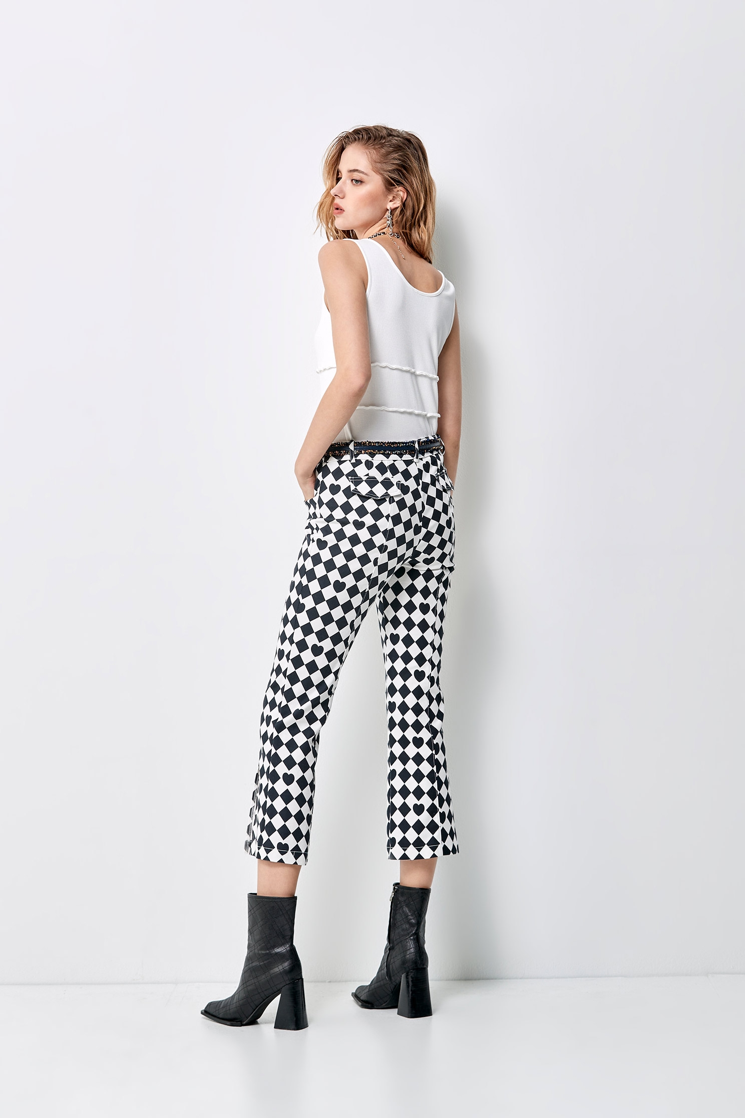 Hearts And Diamond Boot Leg PantsTrousers with heart gingham check print,Season (AW) Look,Skinny pants,Skinny pants,Tailored pants,Pants