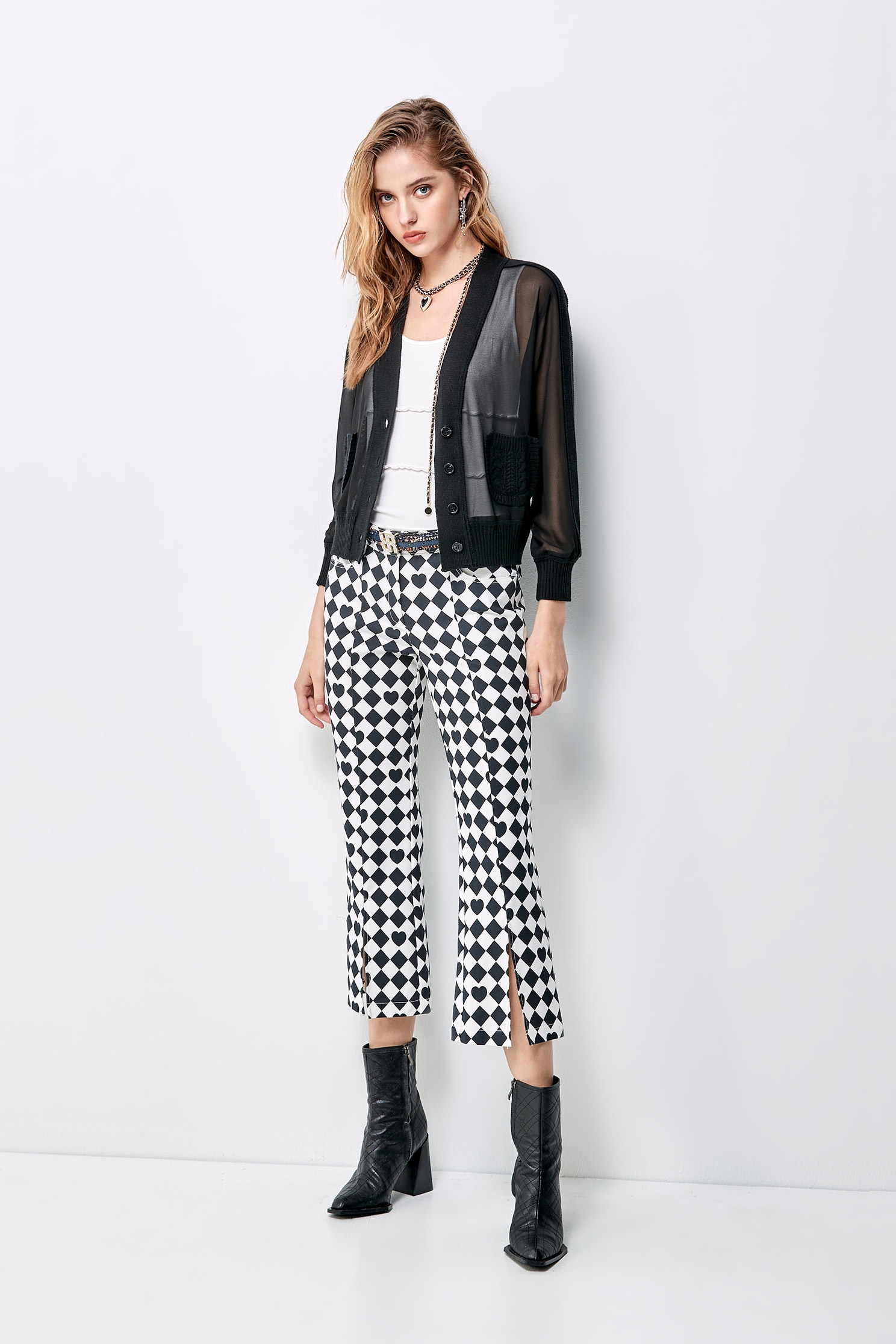 Hearts And Diamond Boot Leg PantsTrousers with heart gingham check print,Season (AW) Look,Skinny pants,Skinny pants,Tailored pants,Pants