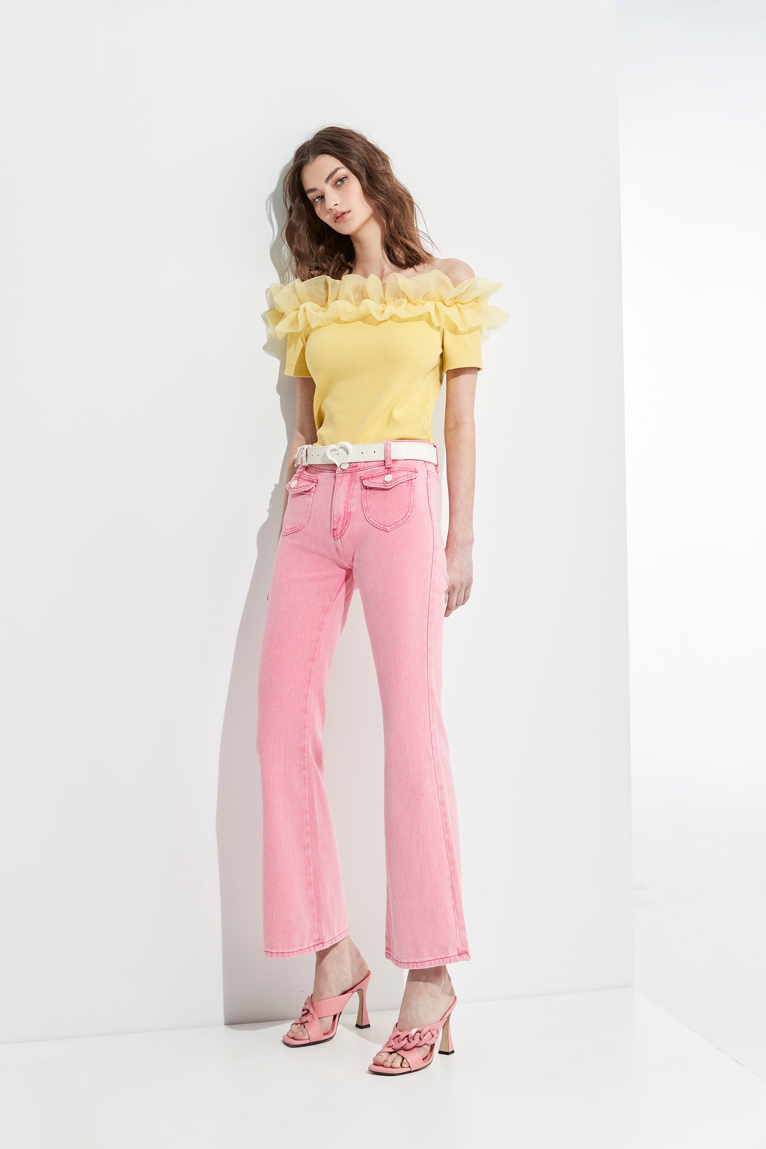 Pink Boot Leg JeansRaspberry pink jeans with American washing treatment,Bell-bottoms,Season (SS) Look,Denim,Jeans,Bell-bottoms