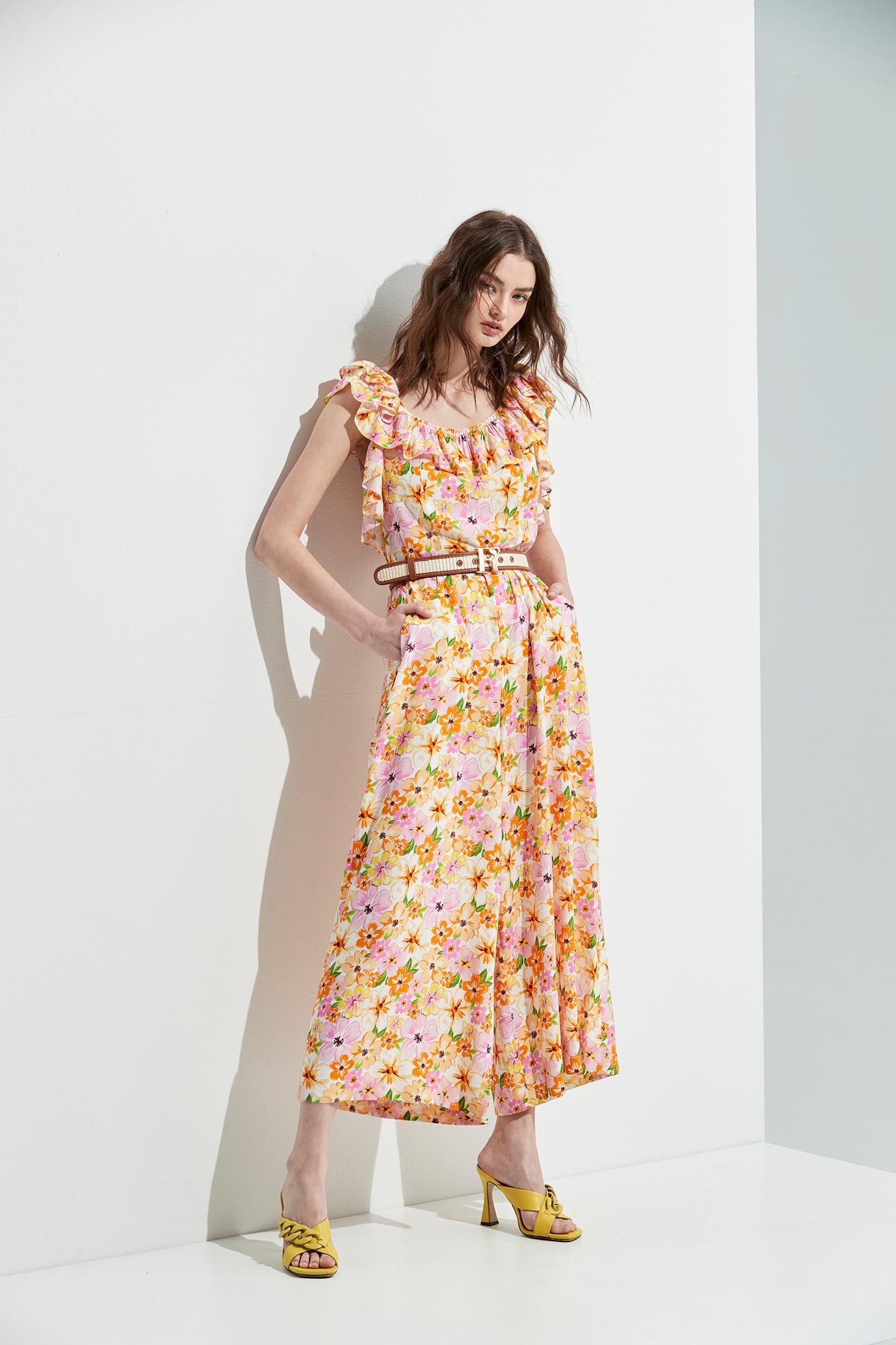 Bright Floral Print Ruffle Detail JumpsuitJumpsuit with garden print,Season (SS) Look,Jumpsuits