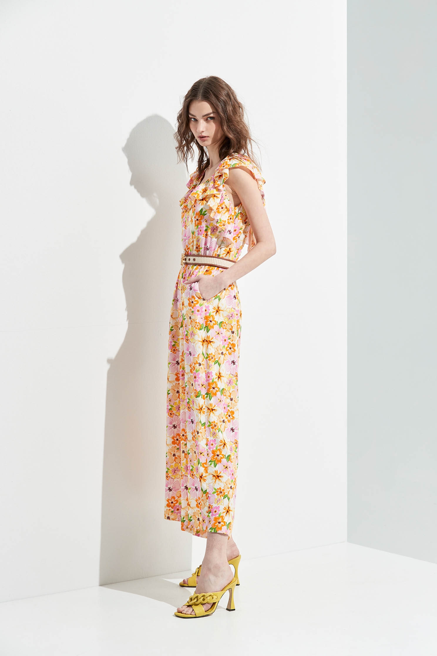 Bright Floral Print Ruffle Detail JumpsuitJumpsuit with garden print,Season (SS) Look,Jumpsuits