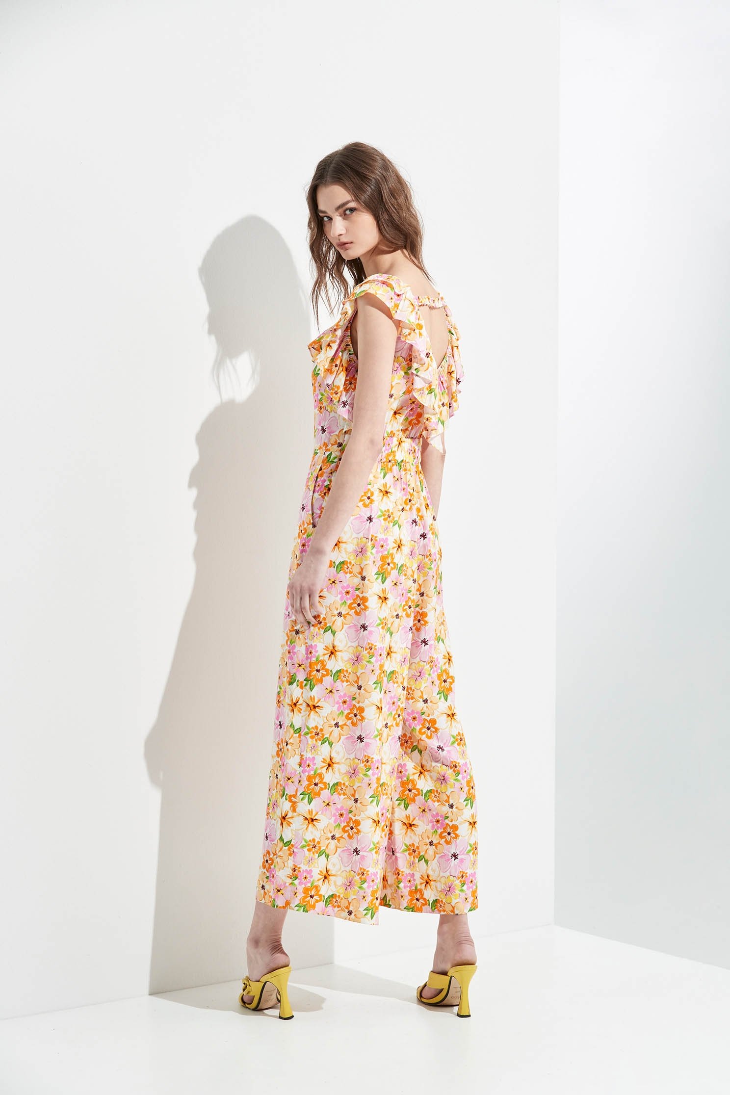 Bright Floral Print Ruffle Detail JumpsuitJumpsuit with garden print,Season (SS) Look,Jumpsuits