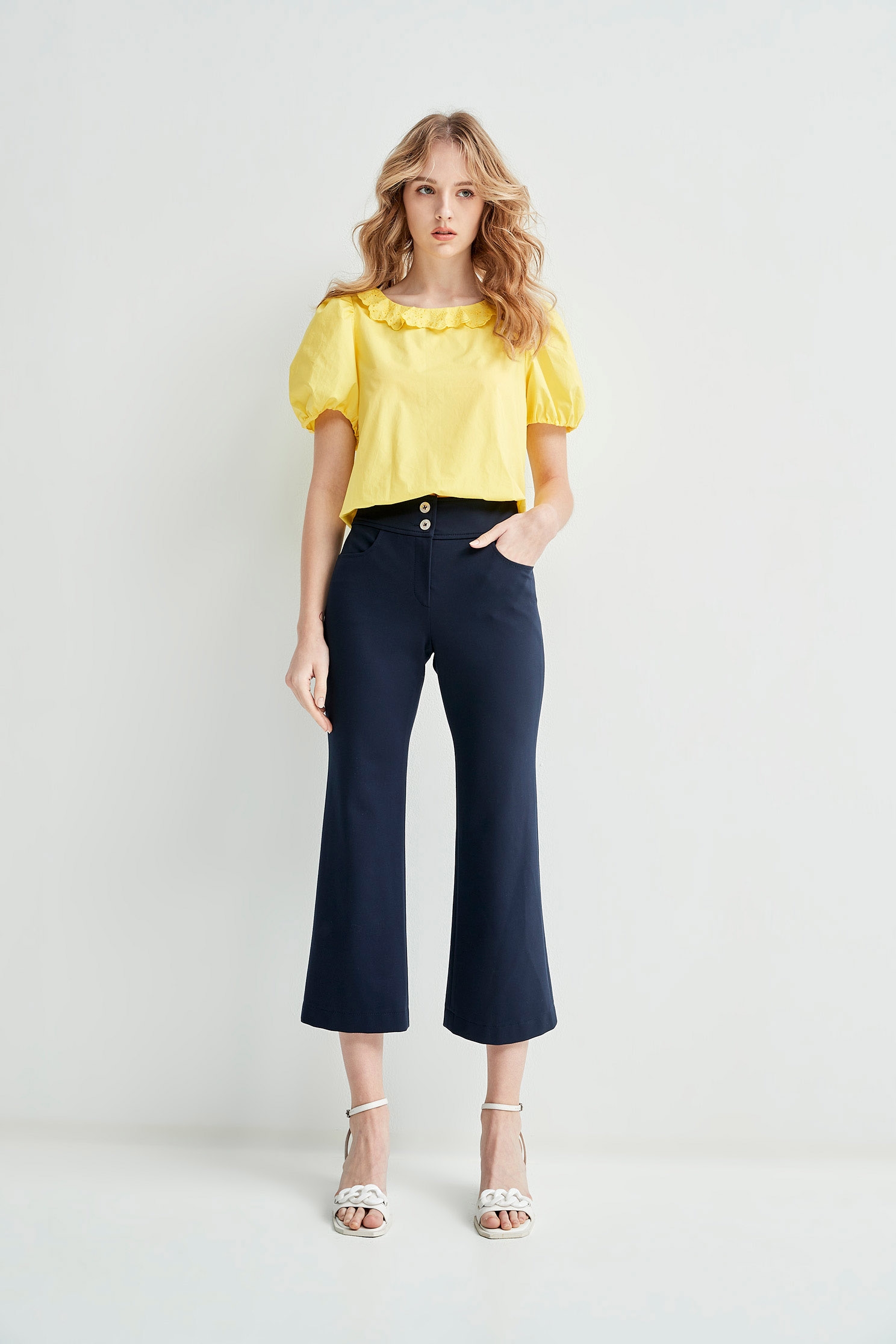 Basic Navy Straight Cut PantsComfortable slim flared pants,Bell-bottoms,Season (SS) Look,Bell-bottoms